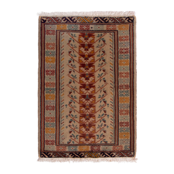 Persian Torkaman accent rug in cream and deep red, 2' x 2'8"