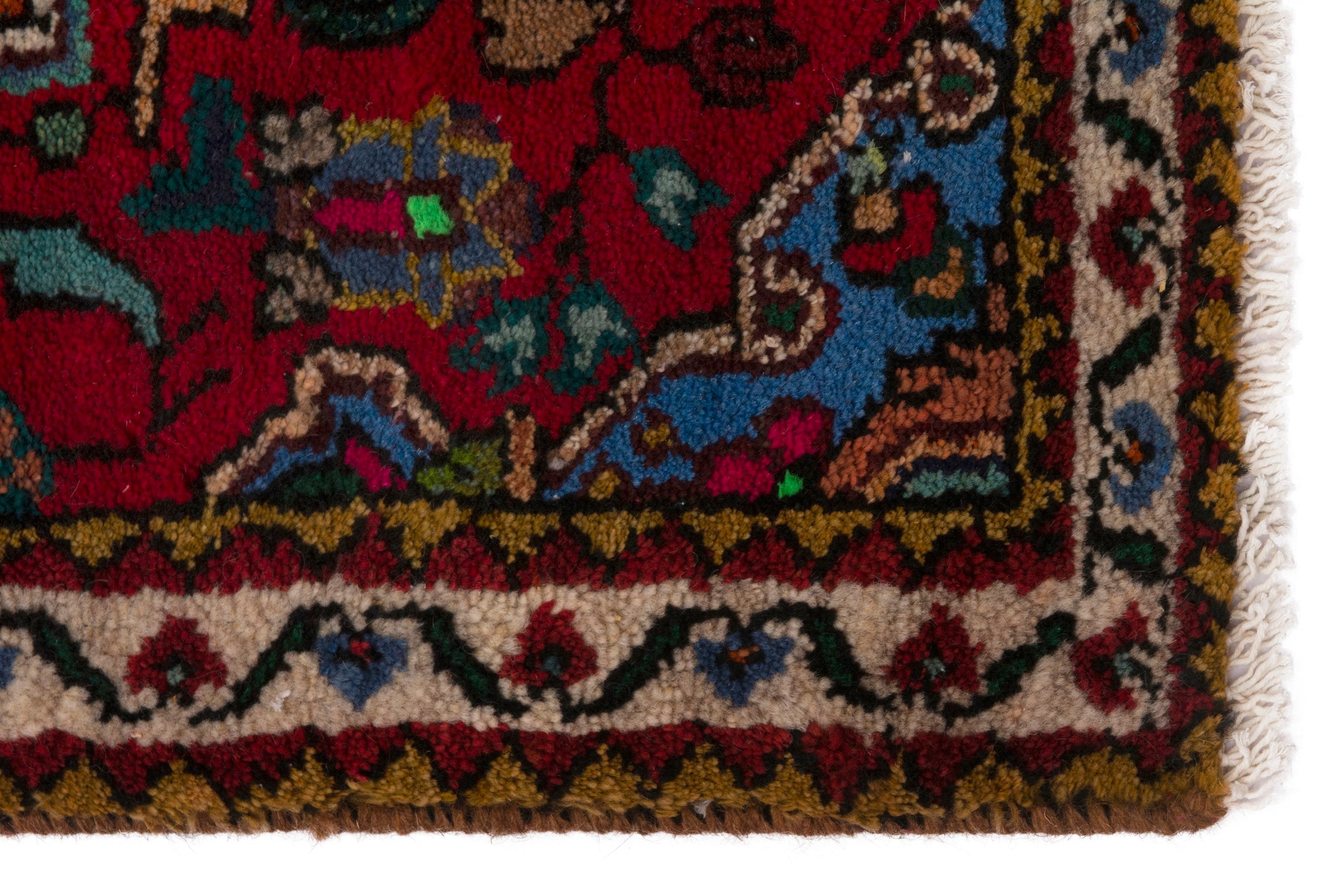 Persian Hamedan accent rug in deep red and cream, view 4 of 7