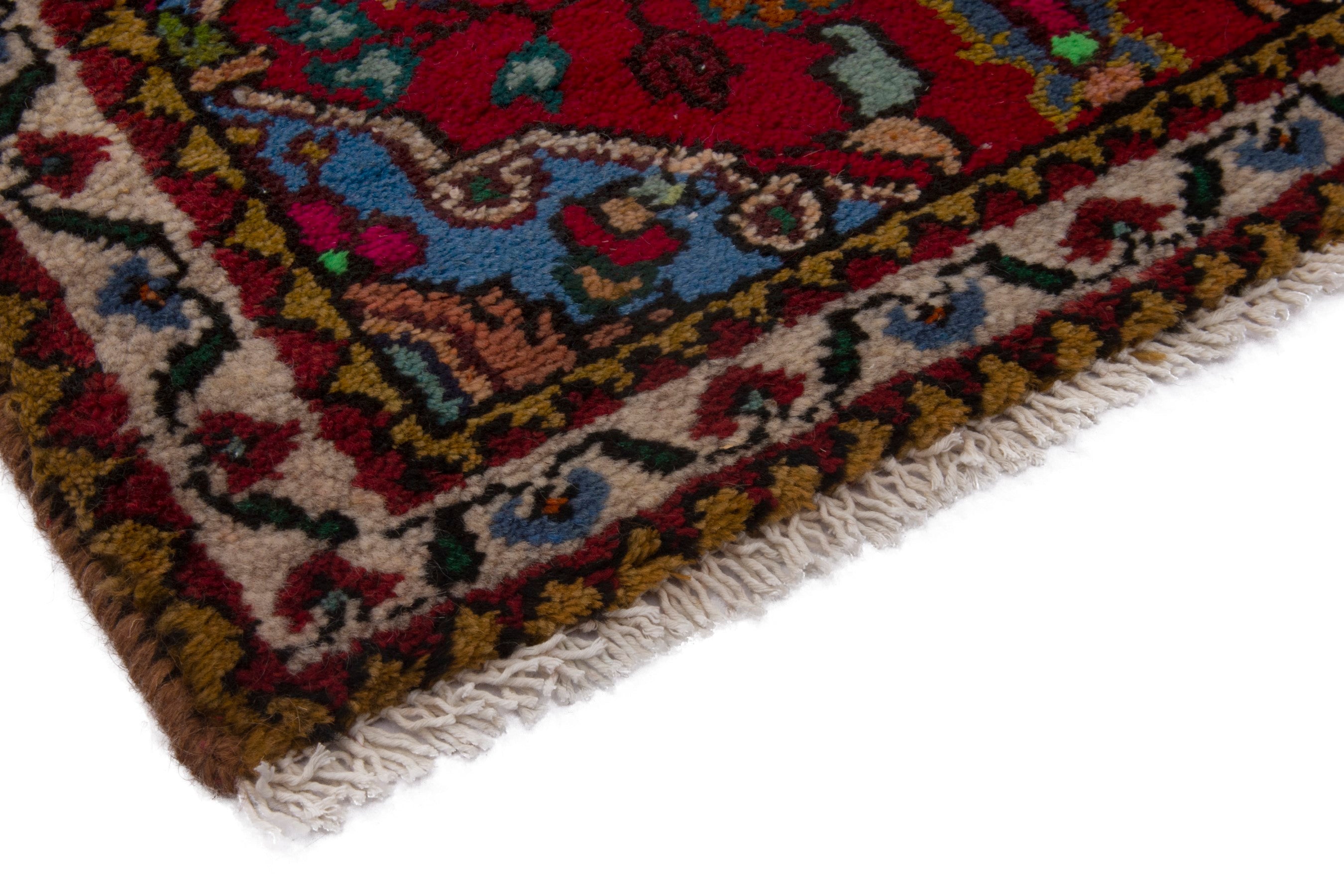 Persian Hamedan accent rug in deep red and cream, view 5 of 7