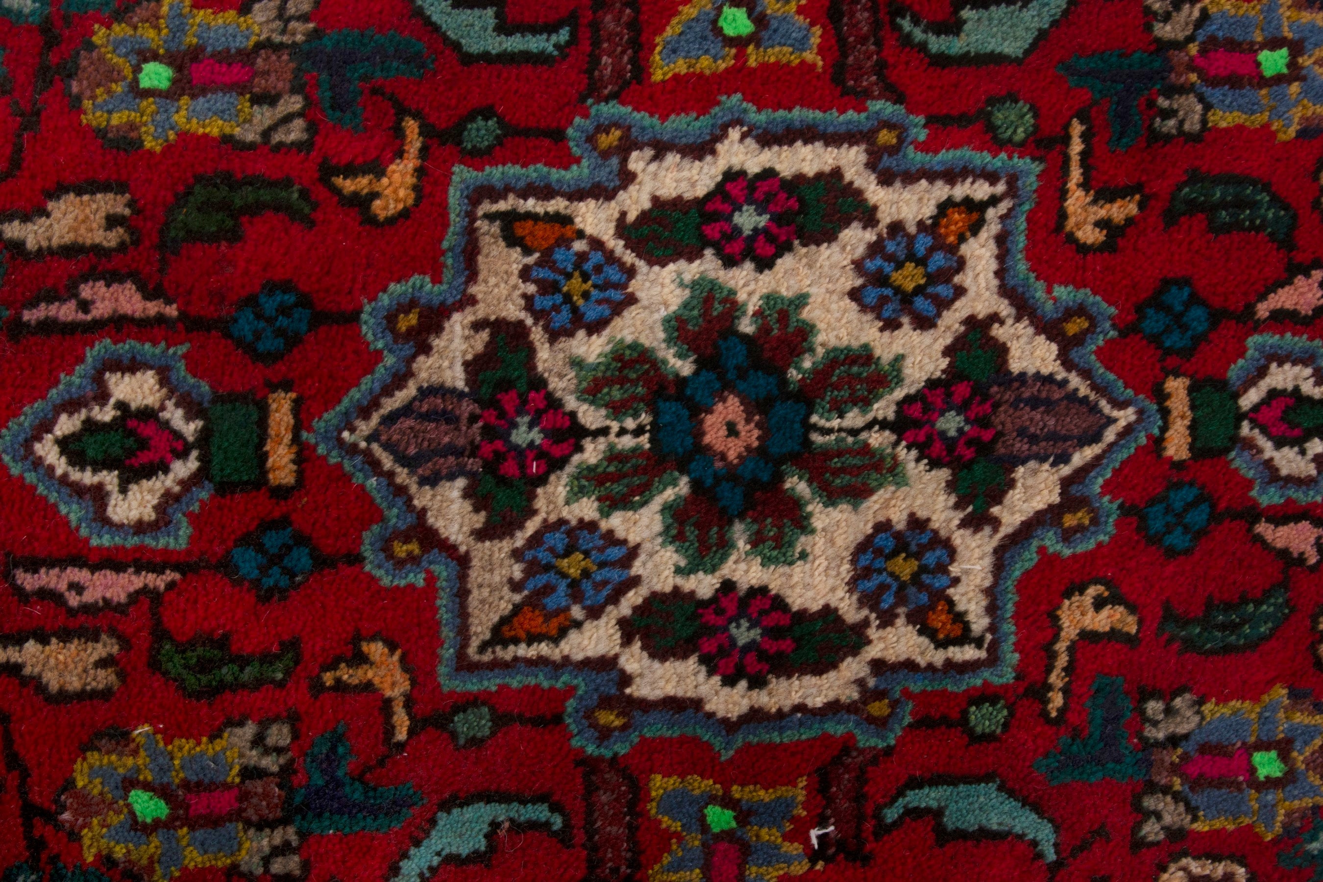 Persian Hamedan accent rug in deep red and cream, view 6 of 7