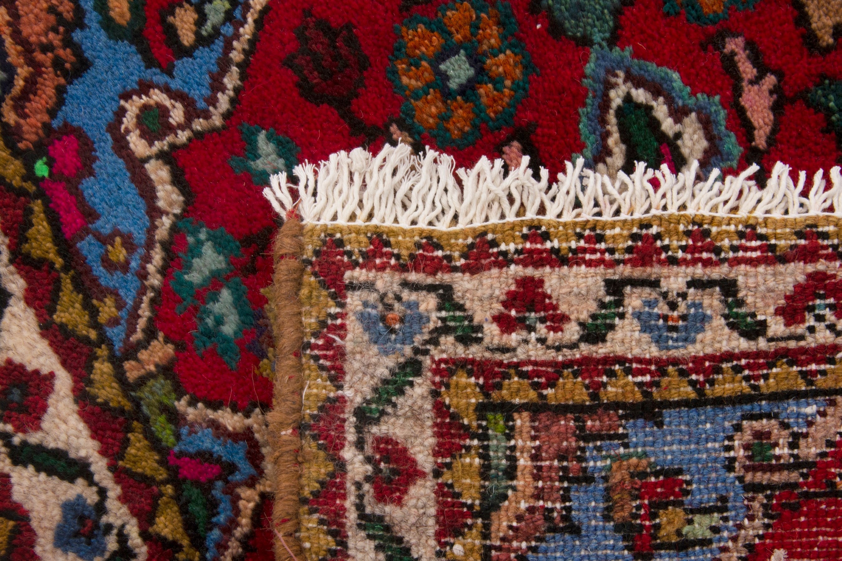 Persian Hamedan accent rug in deep red and cream, view 7 of 7