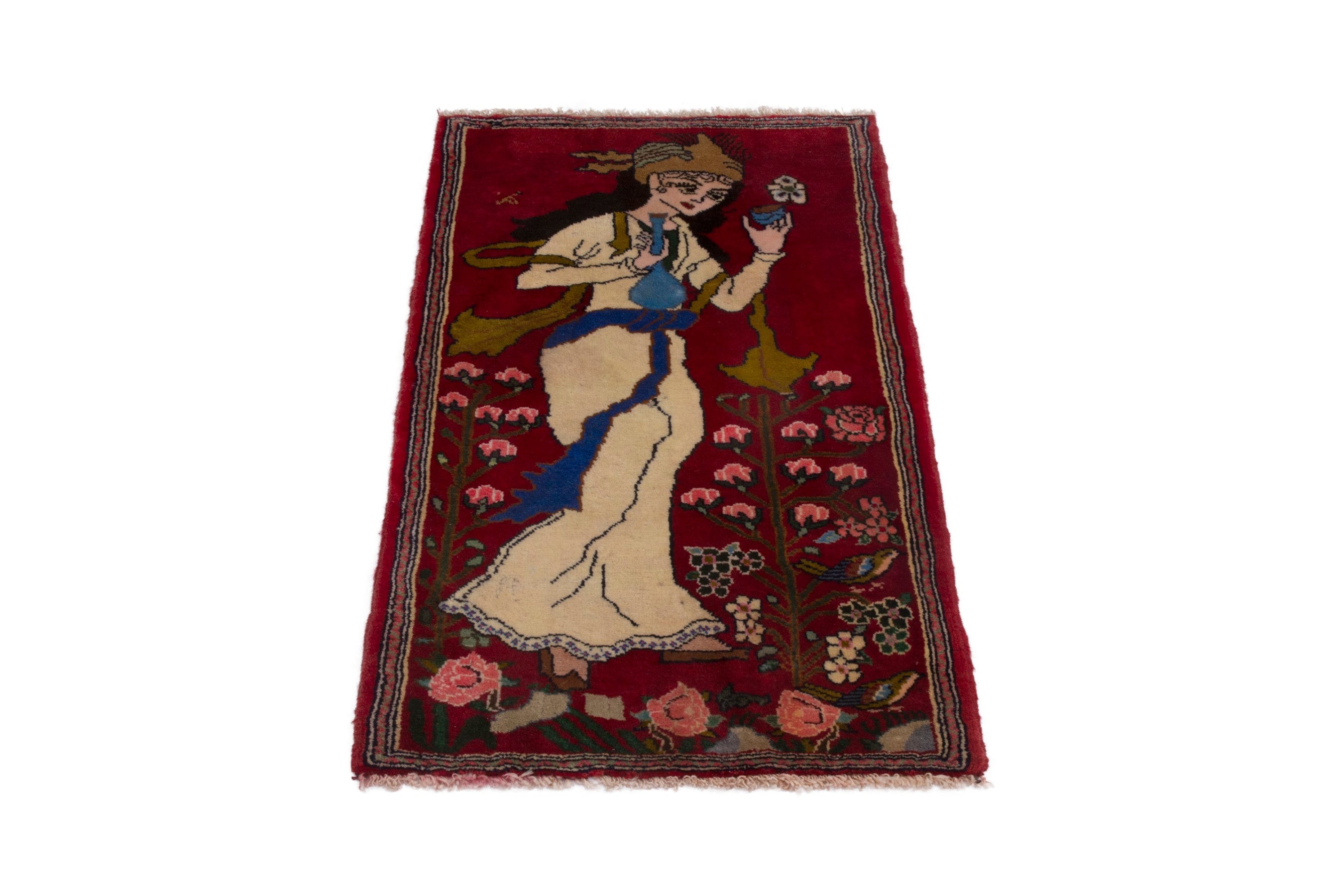 Persian Shiraz accent rug in burgundy and cream, view 2 of 6