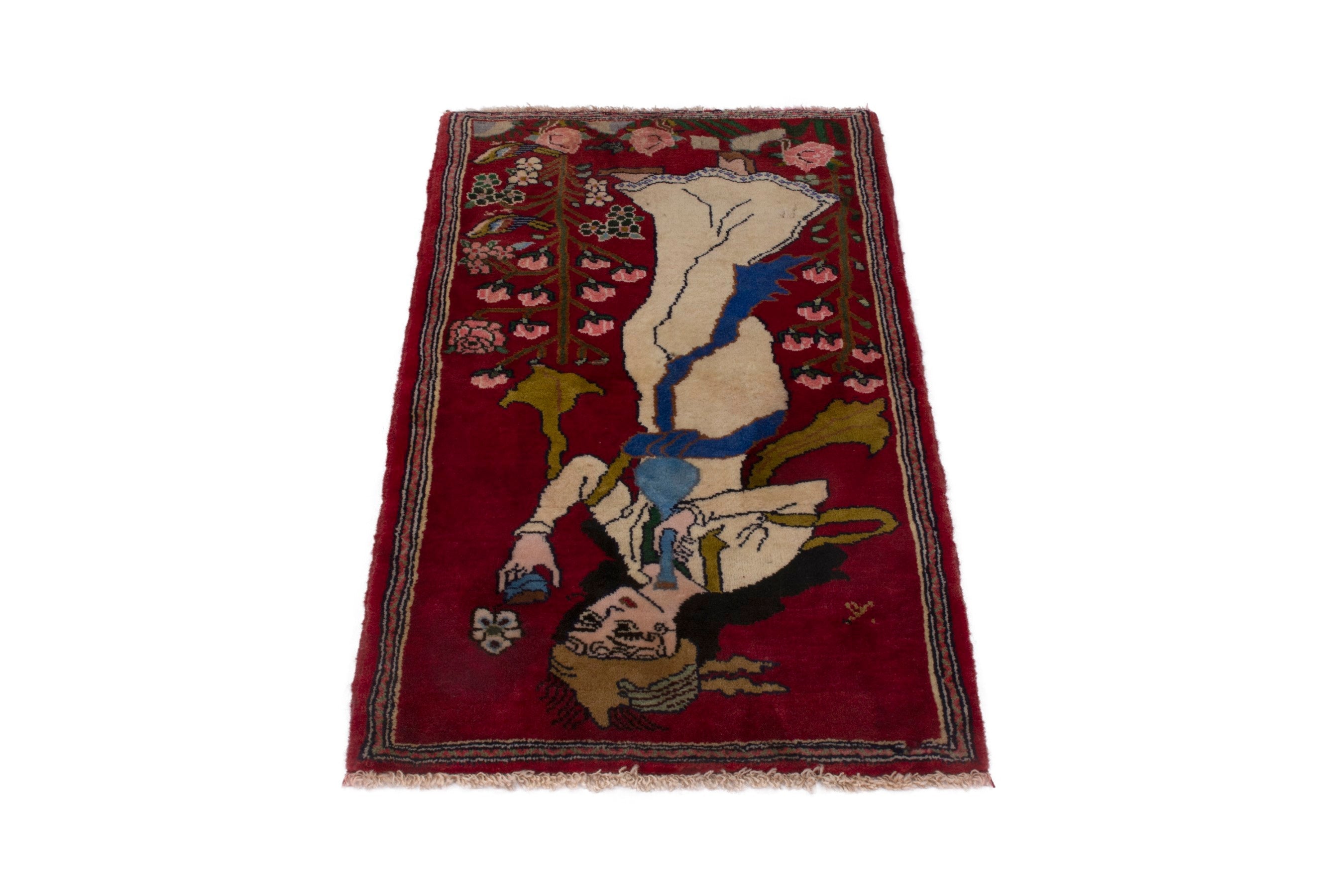Persian Shiraz accent rug in burgundy and cream, view 3 of 6