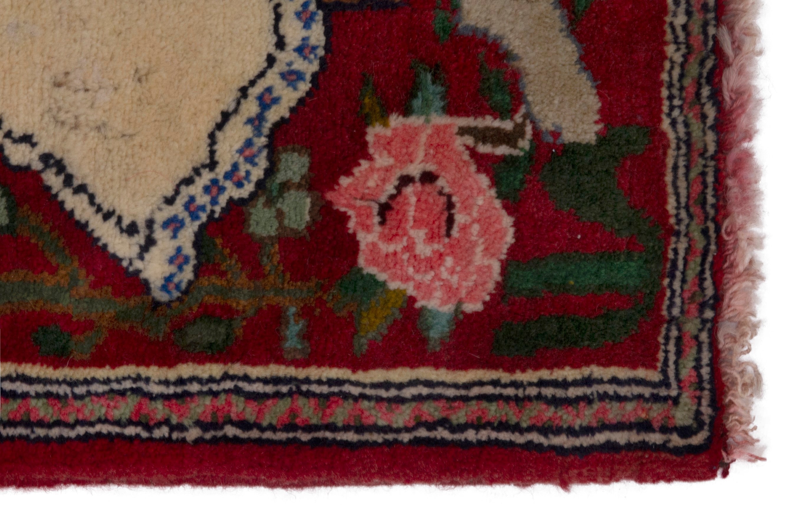 Persian Shiraz accent rug in burgundy and cream, view 4 of 6