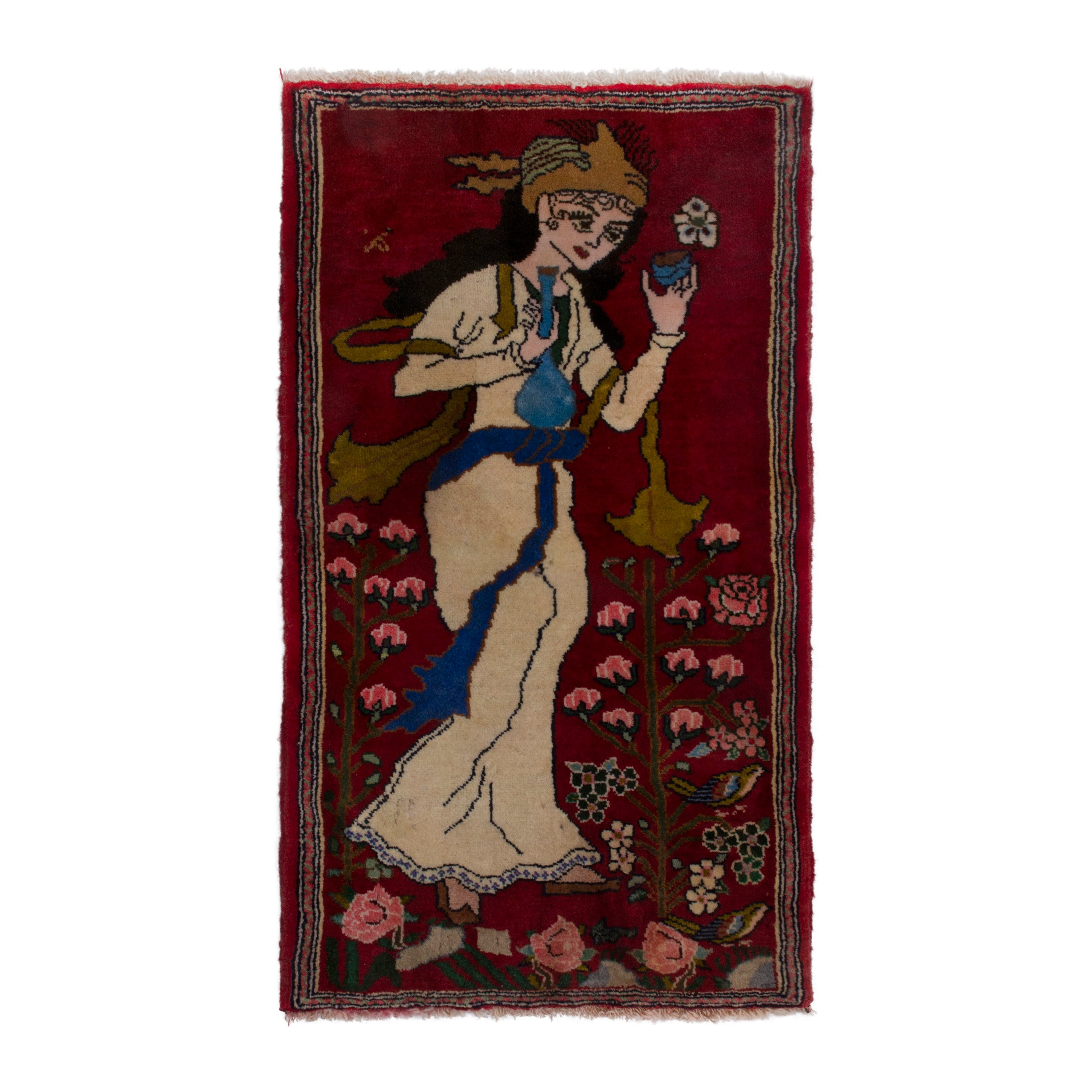 Persian Shiraz accent rug in burgundy and cream, 1'10" x 3'3"