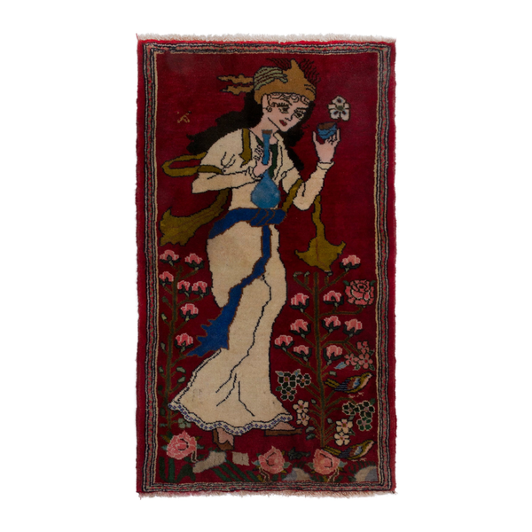 Persian Shiraz accent rug in burgundy and cream, 1'10" x 3'3"