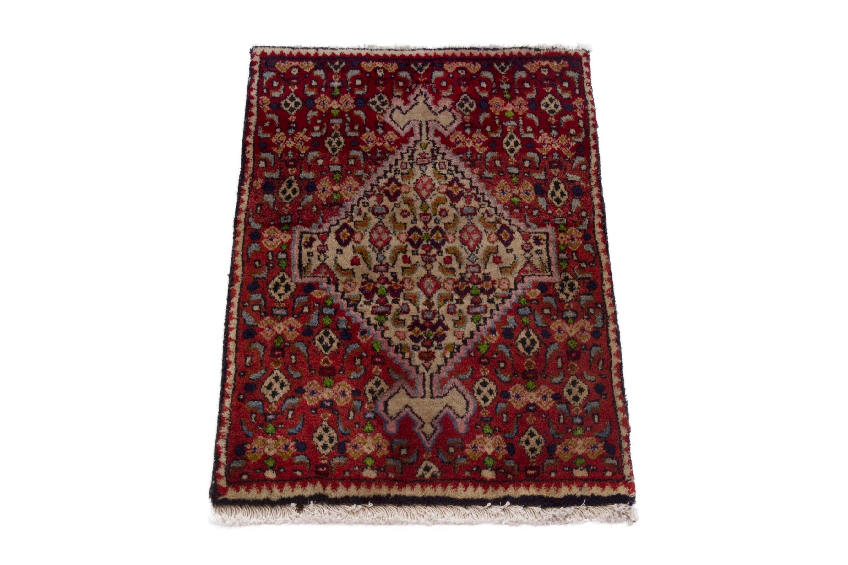 Persian Bijar accent rug in deep red and cream, view 3 of 7