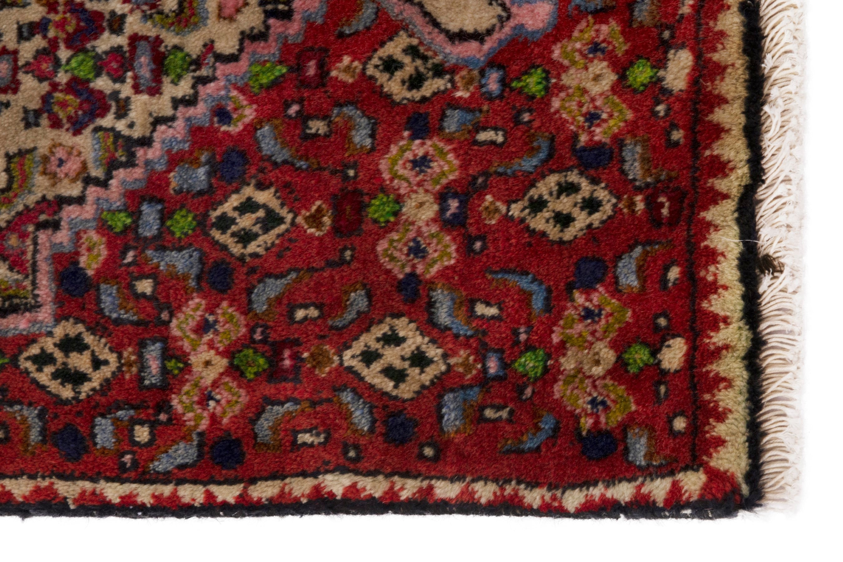 Persian Bijar accent rug in deep red and cream, view 4 of 7