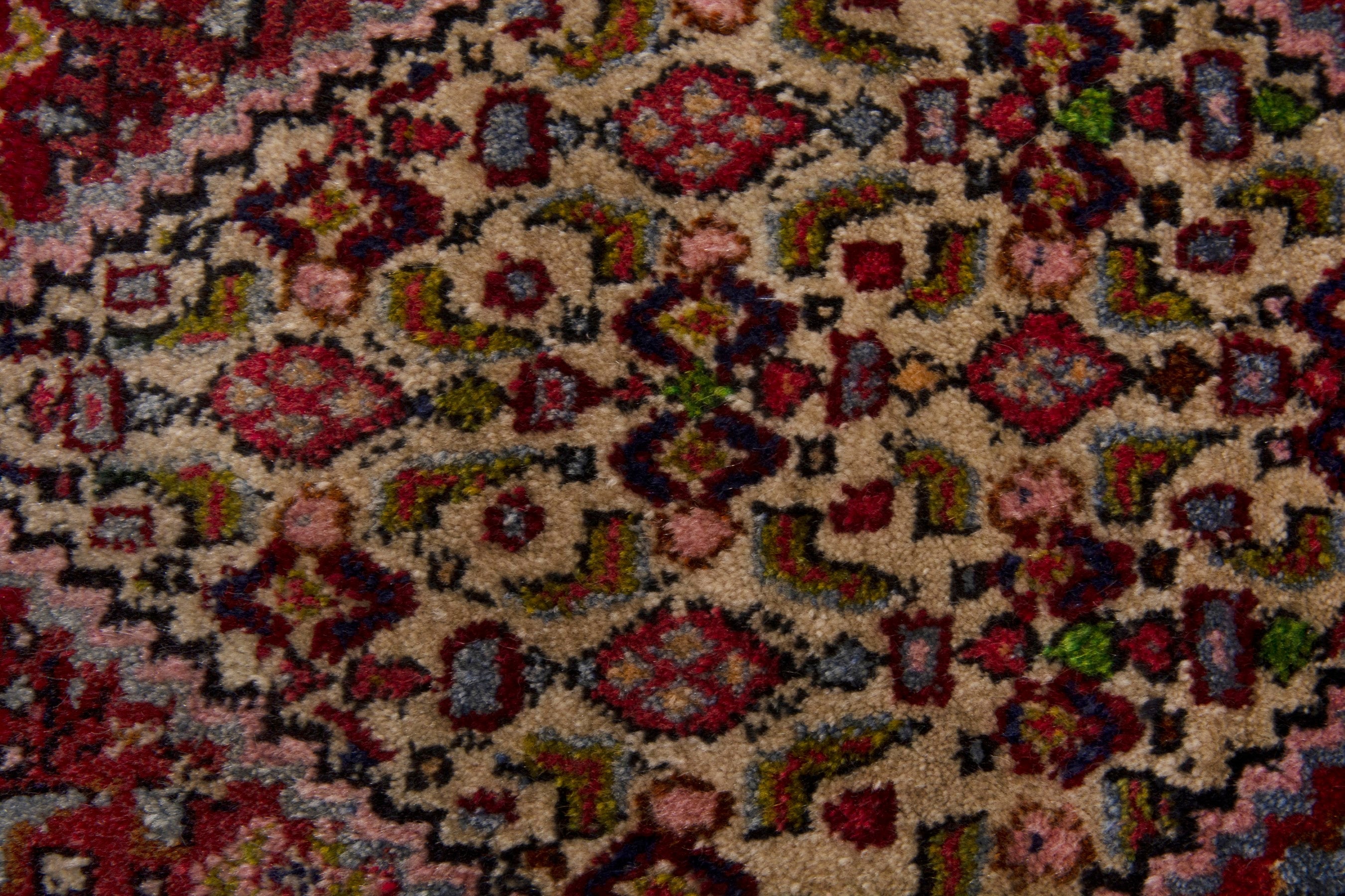 Persian Bijar accent rug in deep red and cream, view 6 of 7