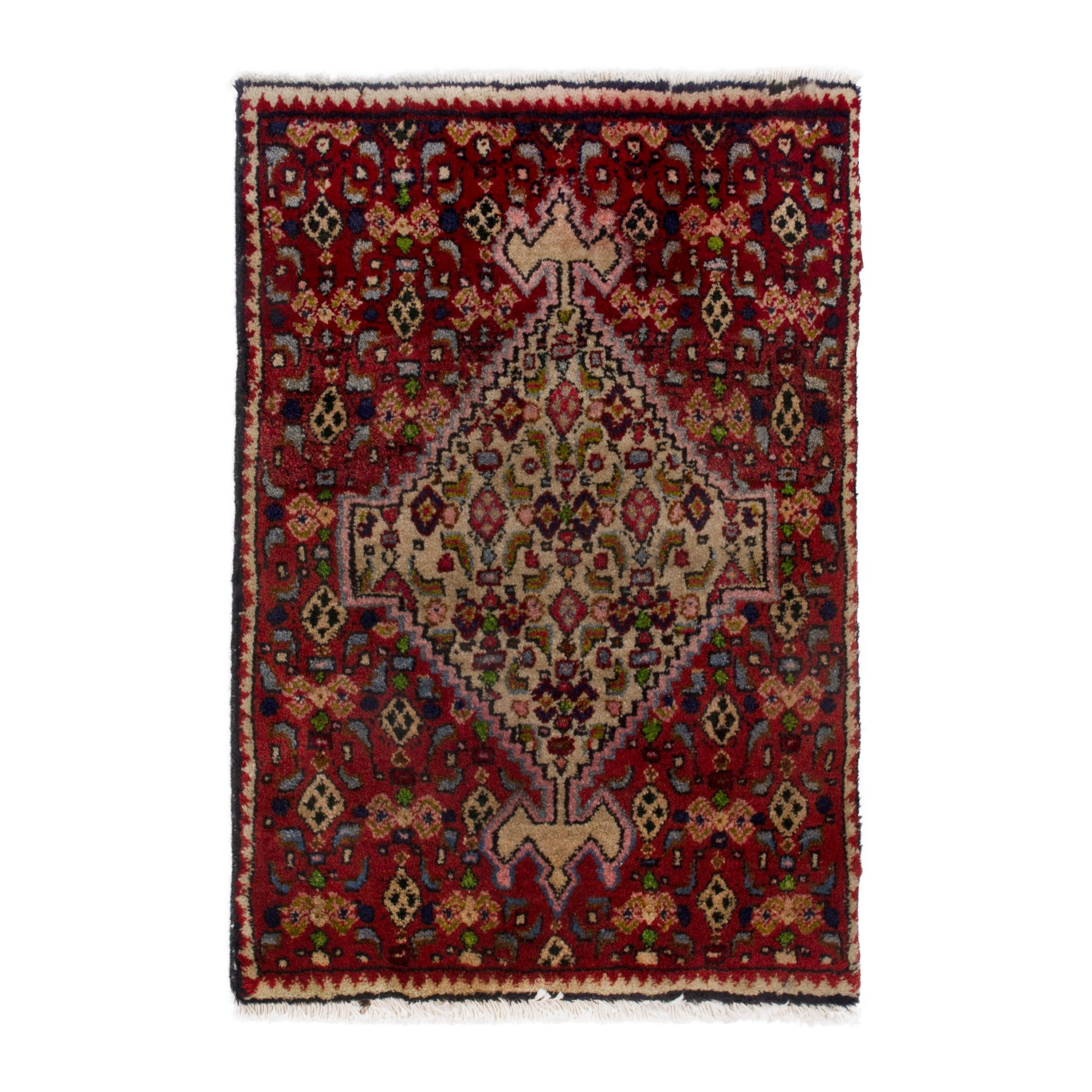 Persian Bijar accent rug in deep red and cream, 1'6" x 2'2"