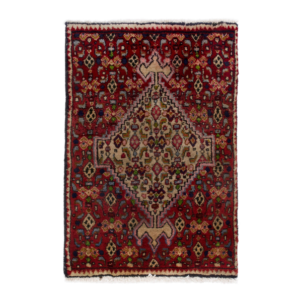 Persian Bijar accent rug in deep red and cream, 1'6" x 2'2"