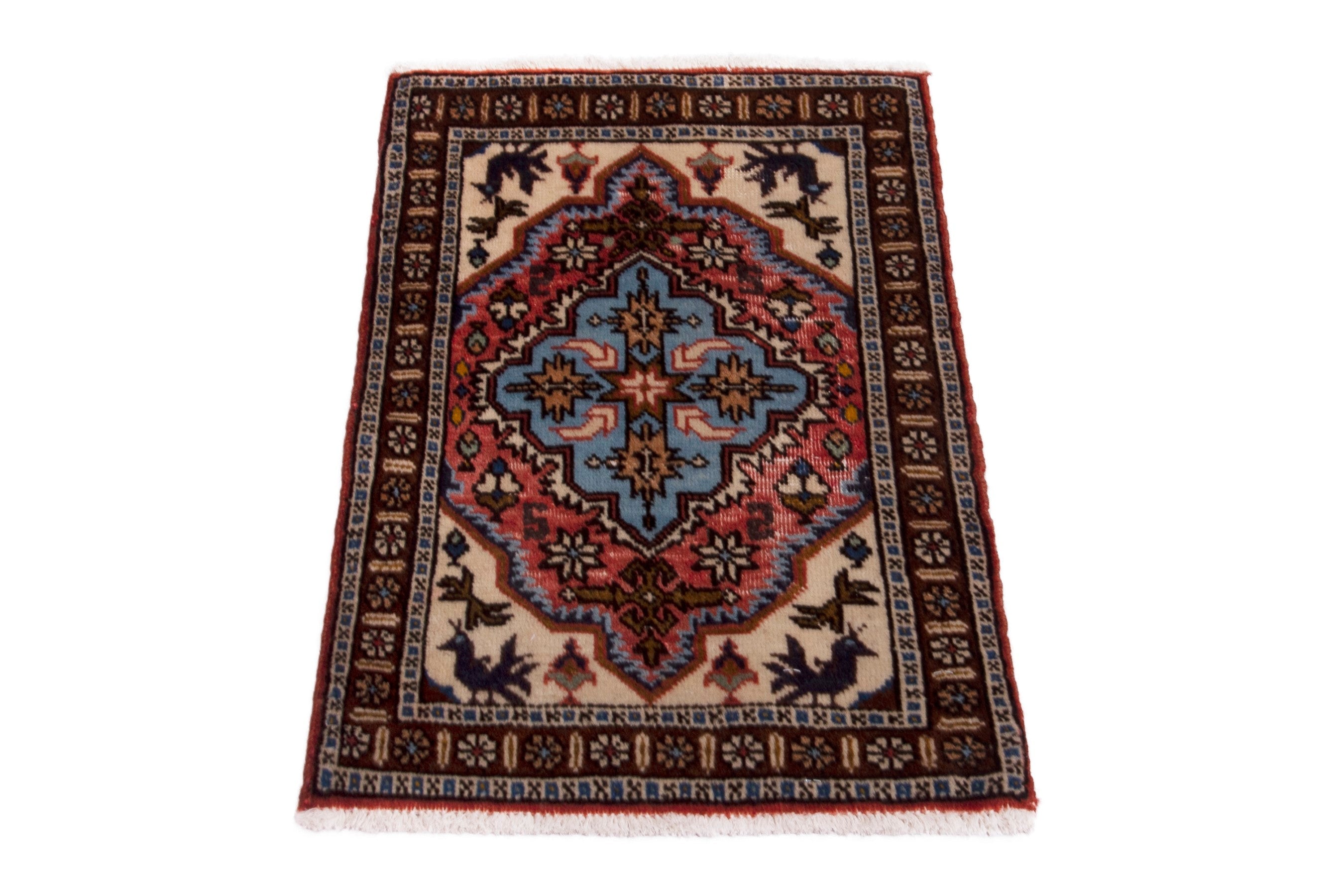 Persian Ardabil accent rug in cream and burgundy, view 2 of 8