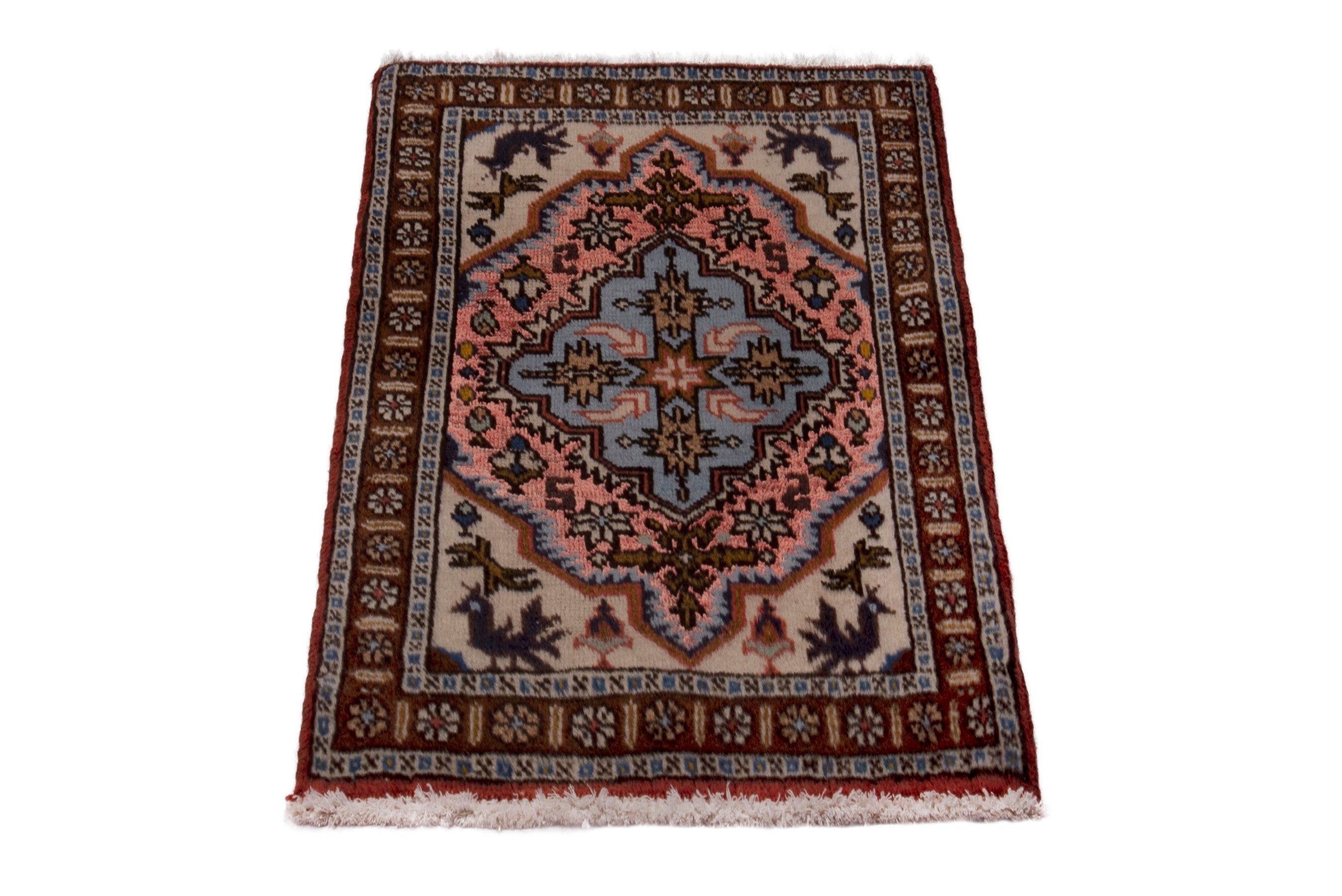 Persian Ardabil accent rug in cream and burgundy, view 3 of 8