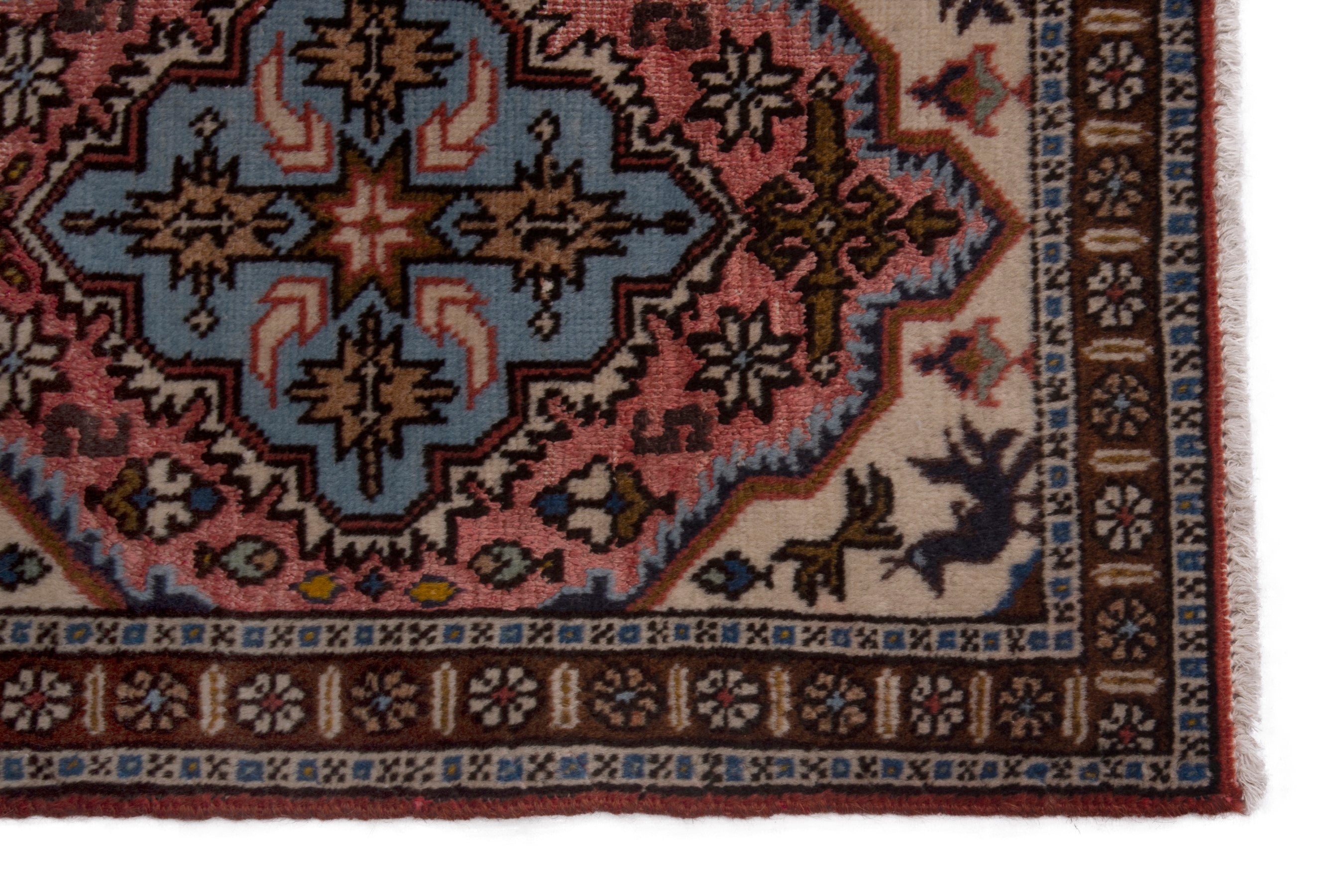 Persian Ardabil accent rug in cream and burgundy, view 4 of 8