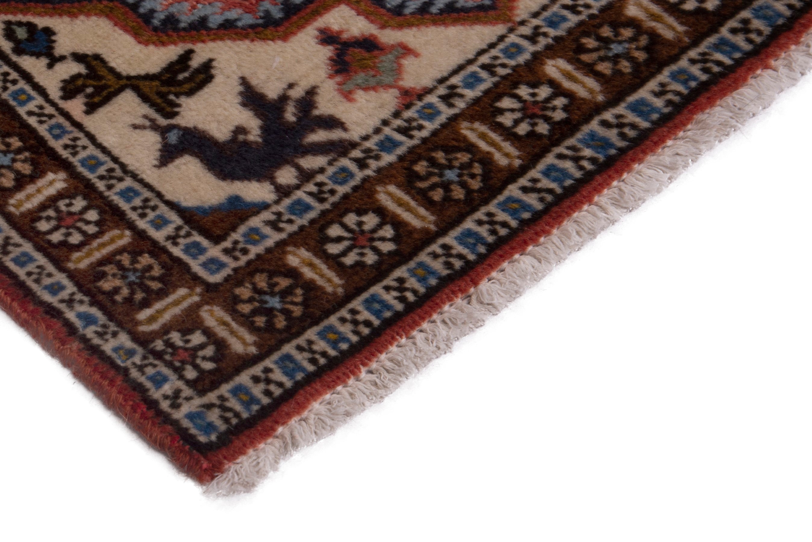 Persian Ardabil accent rug in cream and burgundy, view 5 of 8