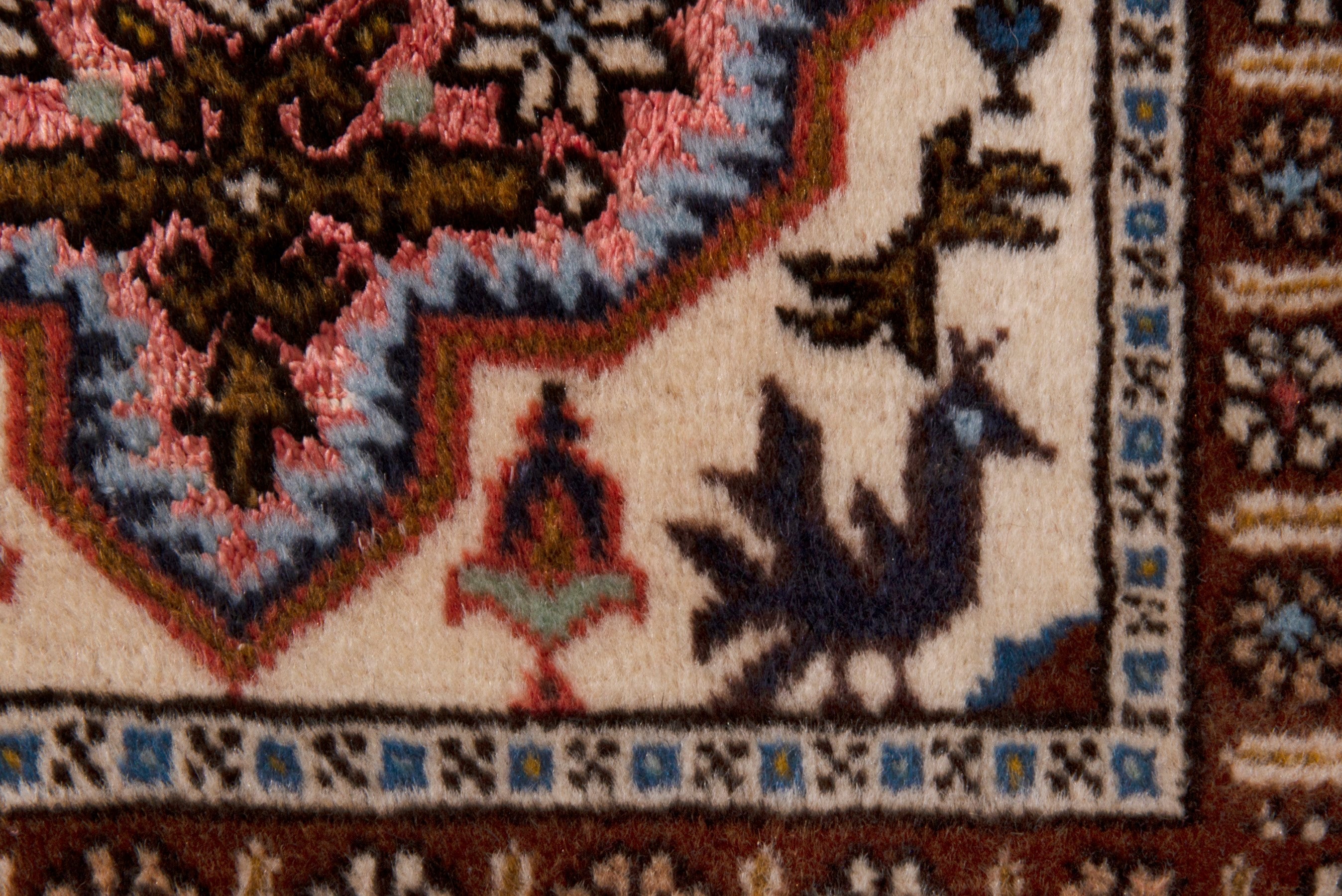 Persian Ardabil accent rug in cream and burgundy, view 7 of 8