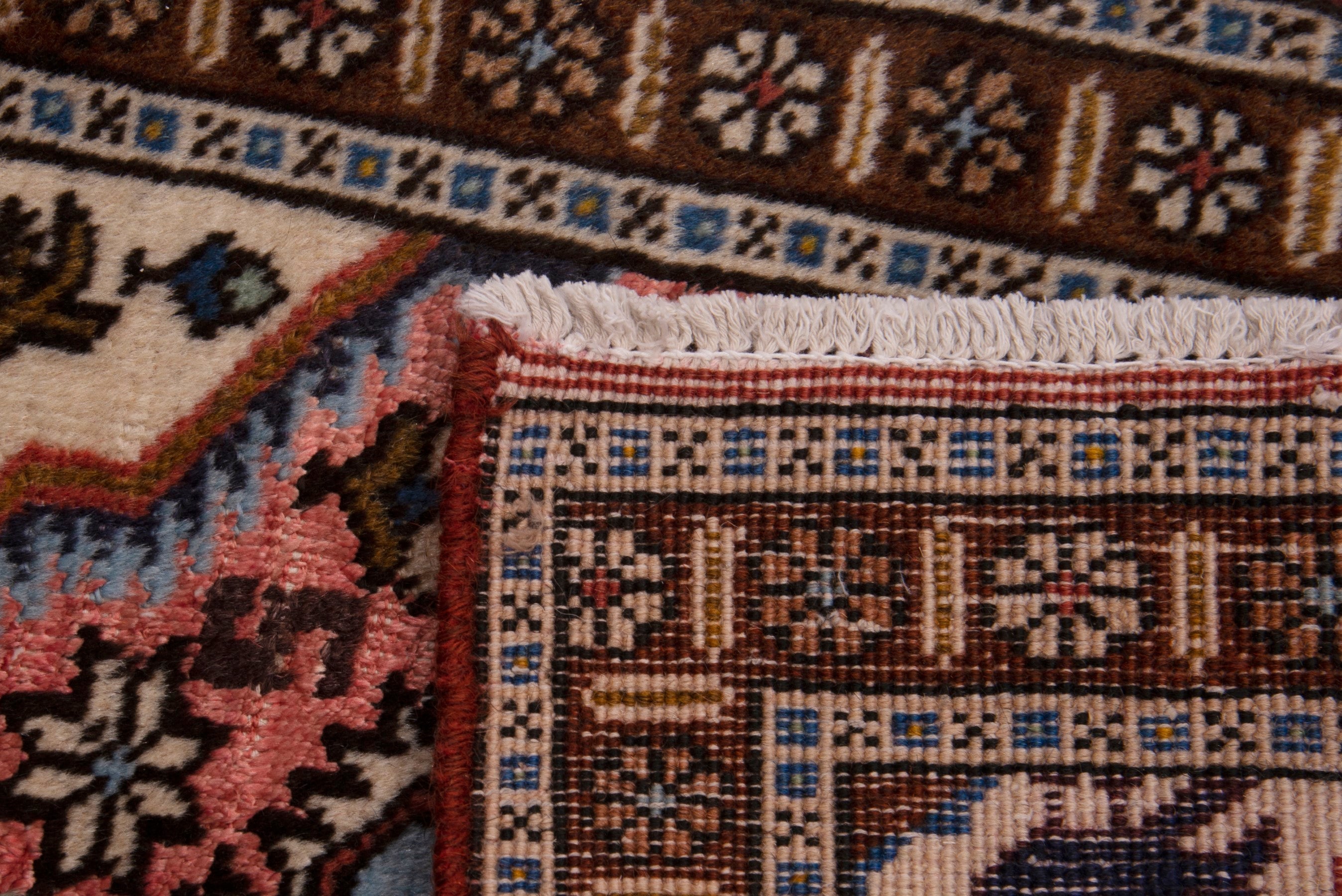 Persian Ardabil accent rug in cream and burgundy, view 8 of 8