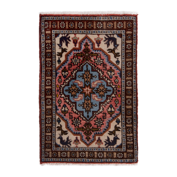 Persian Ardabil accent rug in cream and burgundy, 1'6" x 2'1"