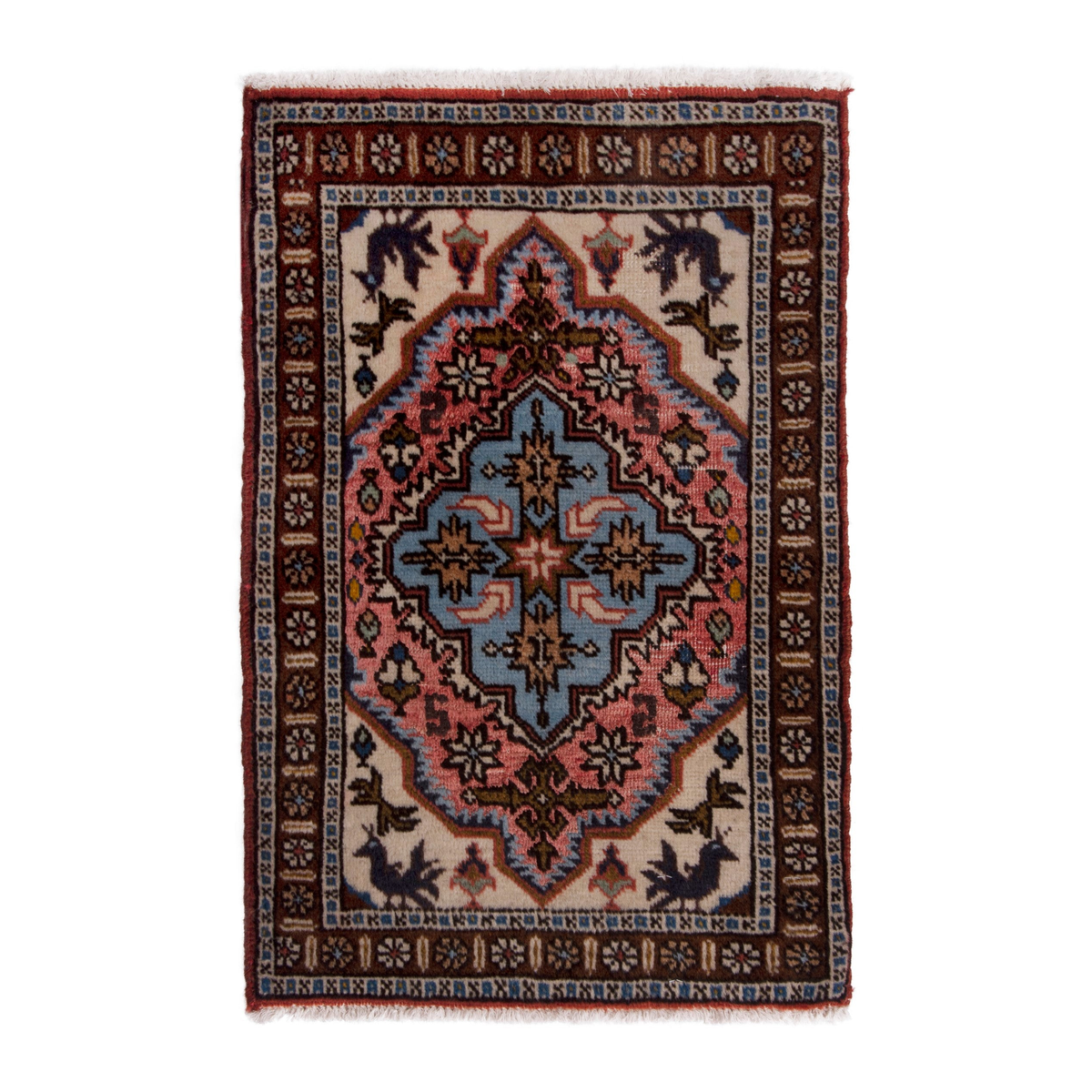 Persian Ardabil accent rug in cream and burgundy, 1'6" x 2'1"