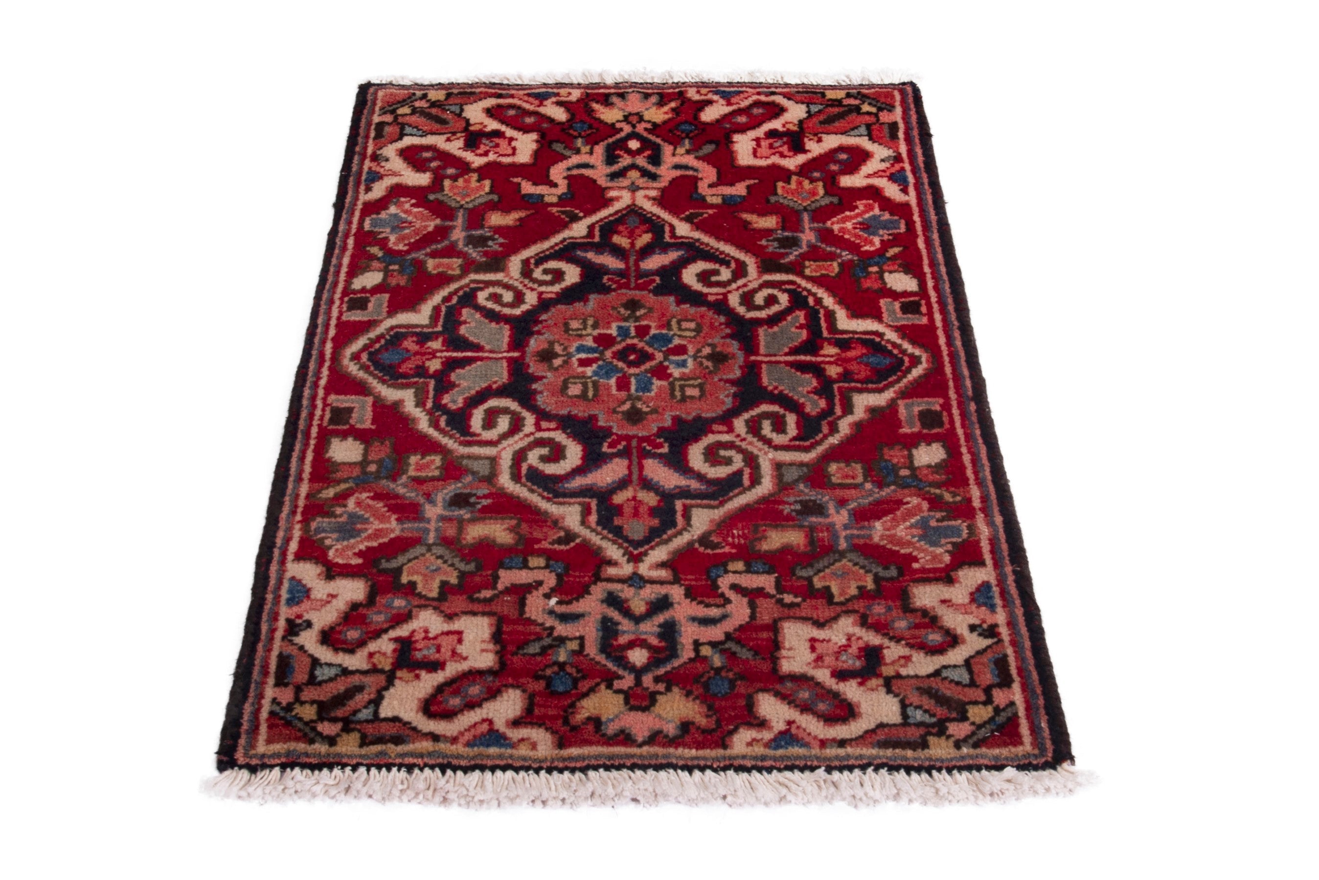 Persian Heriz accent rug in deep red and burgundy, view 2 of 7