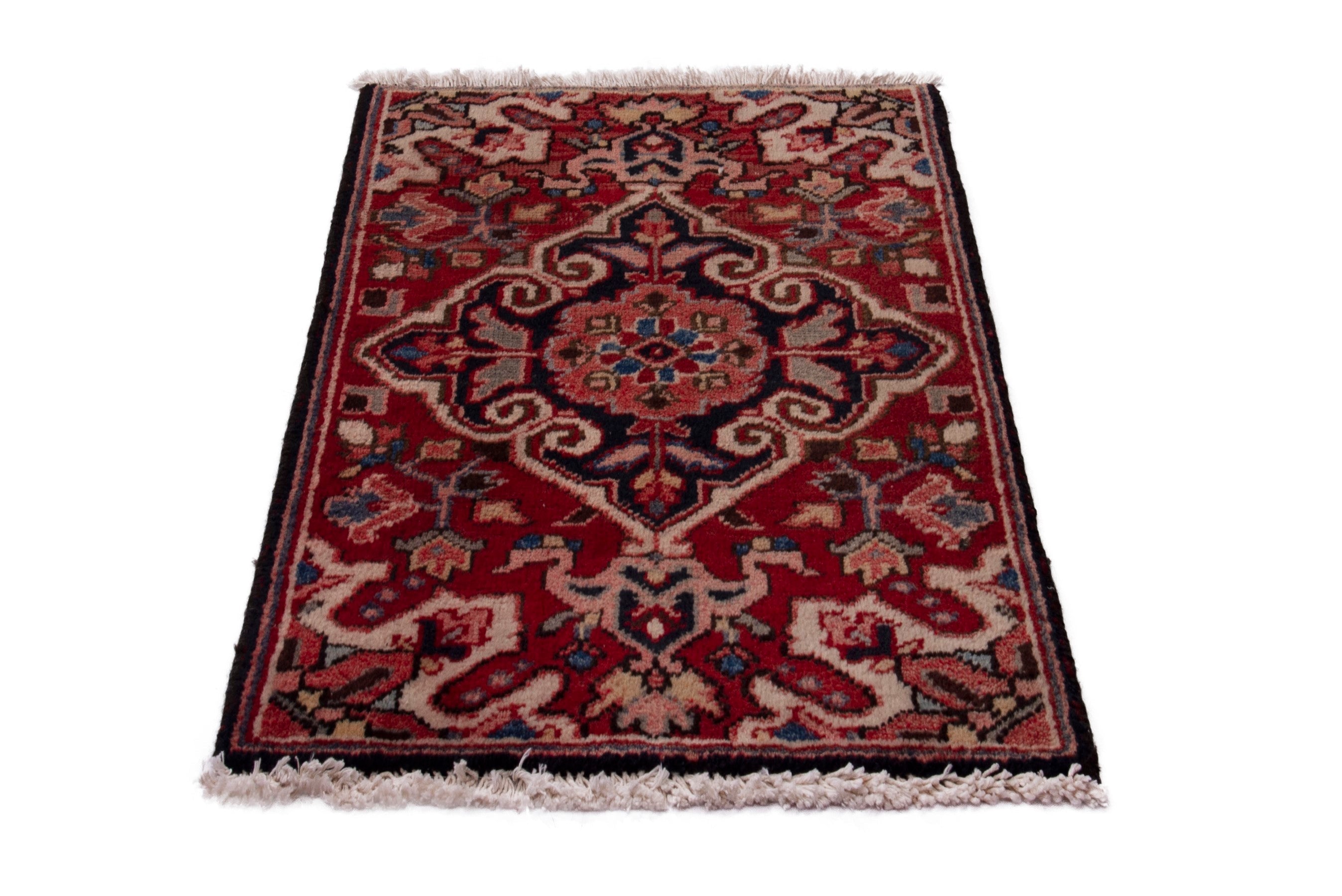 Persian Heriz accent rug in deep red and burgundy, view 3 of 7