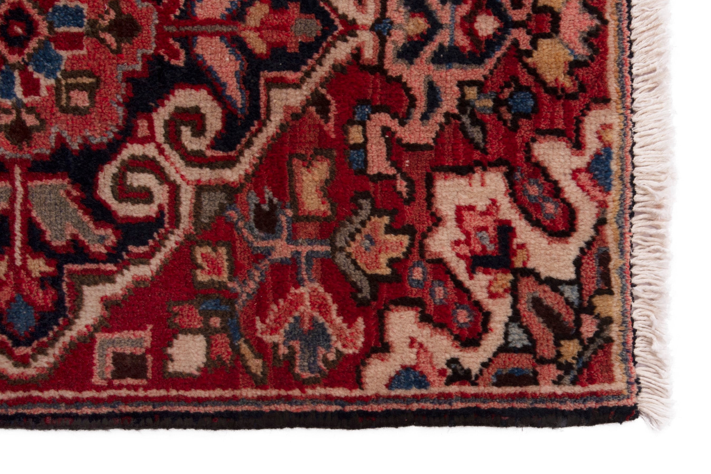 Persian Heriz accent rug in deep red and burgundy, view 4 of 7