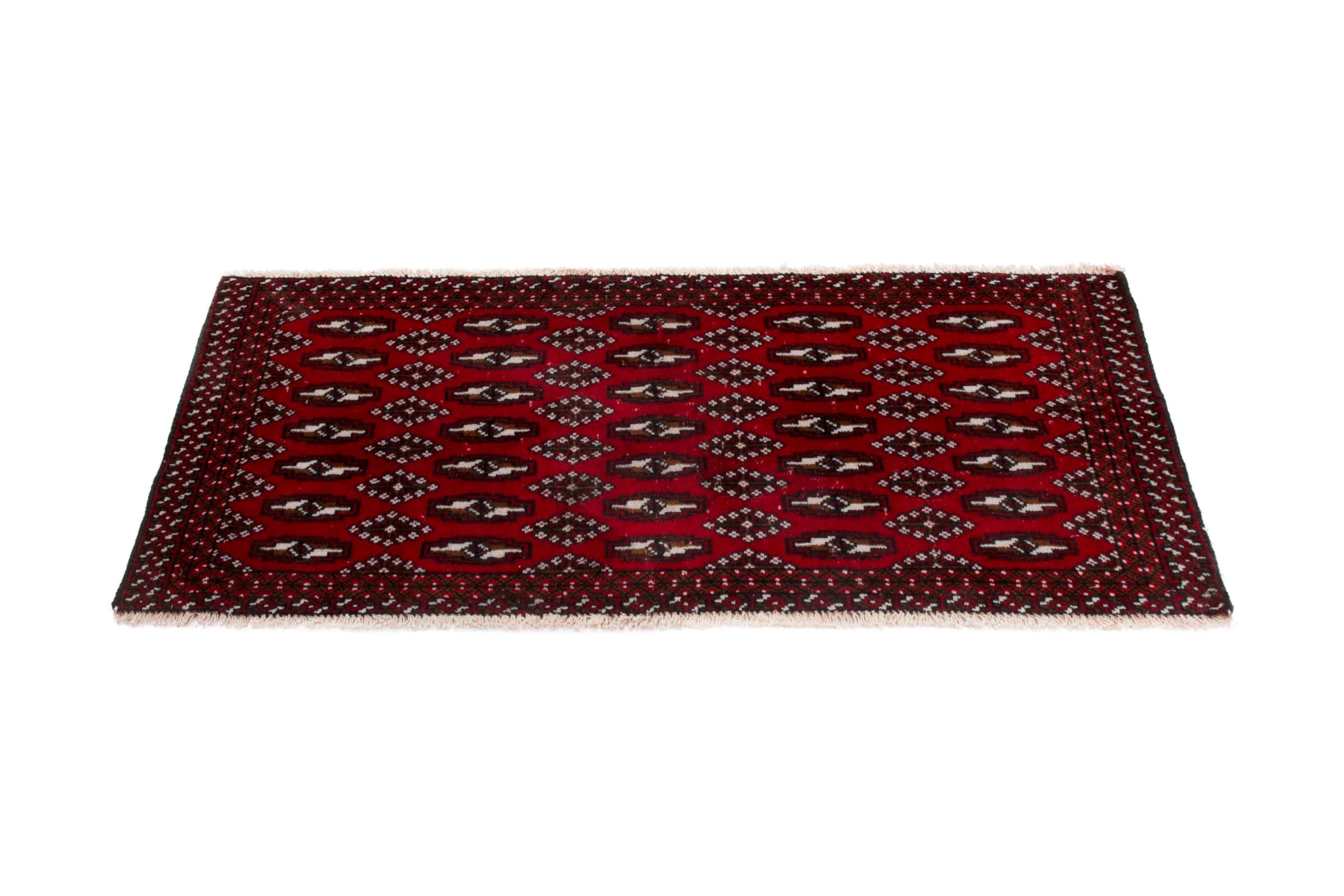 Persian Torkaman accent rug in burgundy and deep red, view 2 of 7