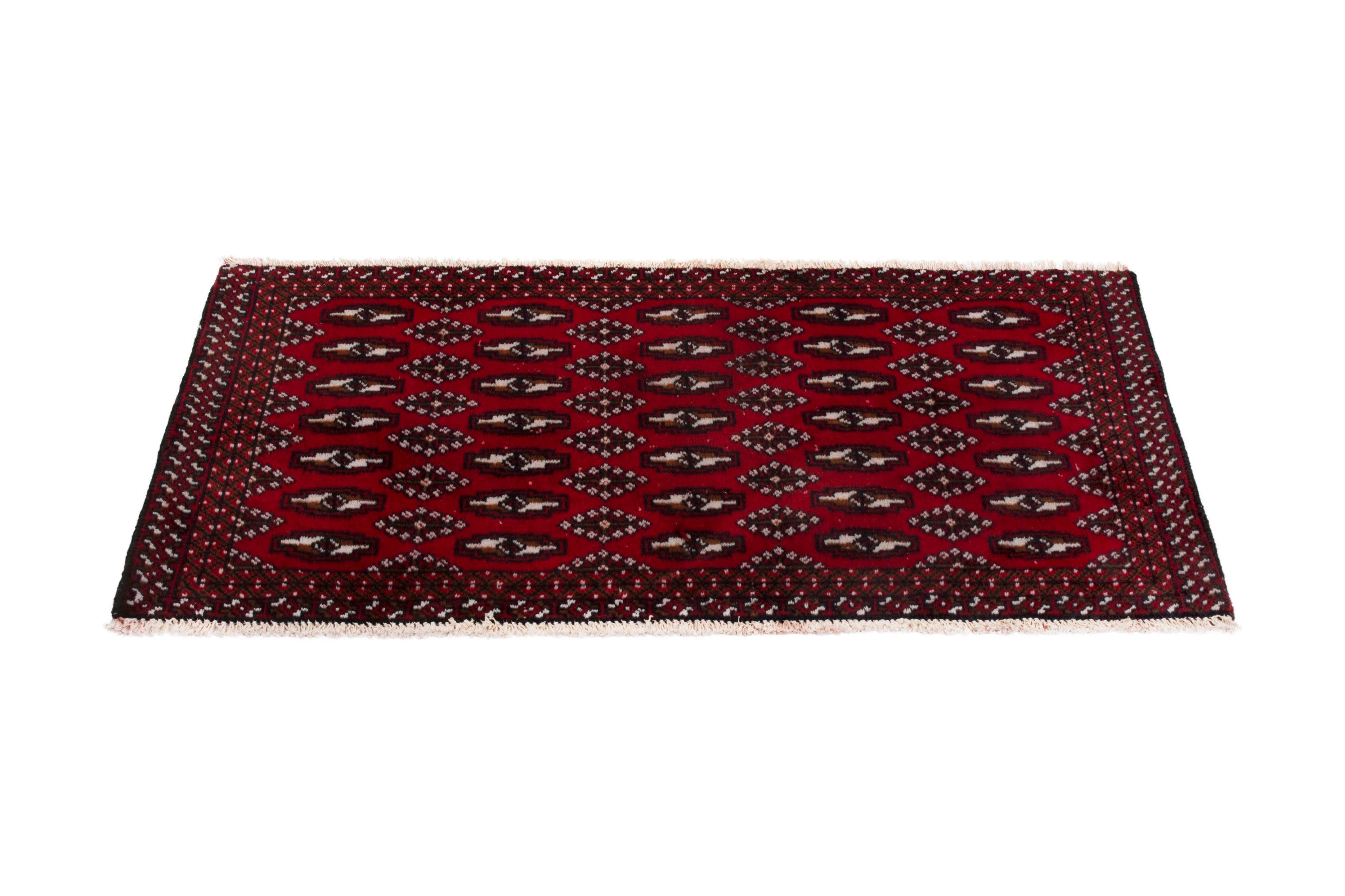 Persian Torkaman accent rug in burgundy and deep red, view 3 of 7