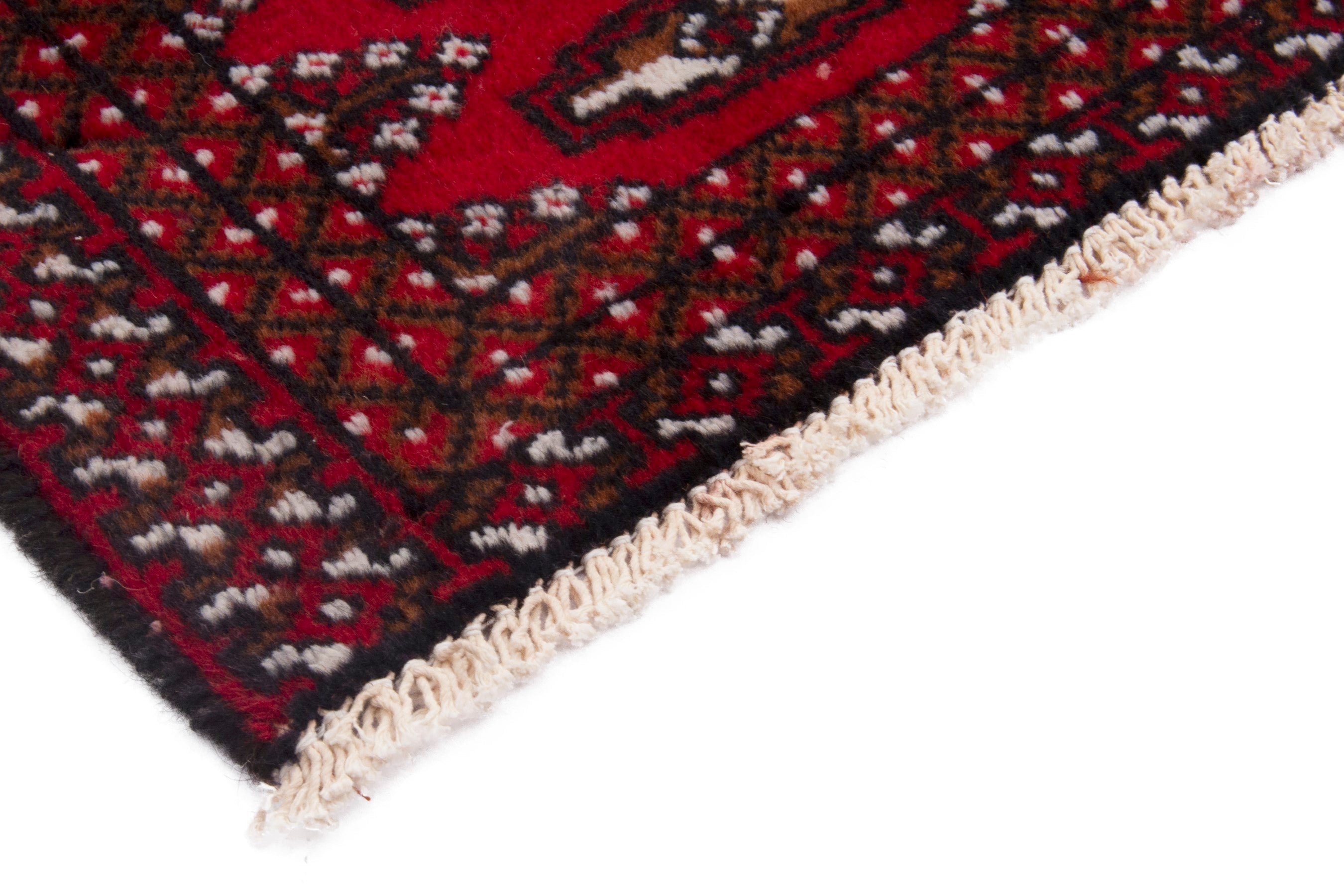 Persian Torkaman accent rug in burgundy and deep red, view 5 of 7
