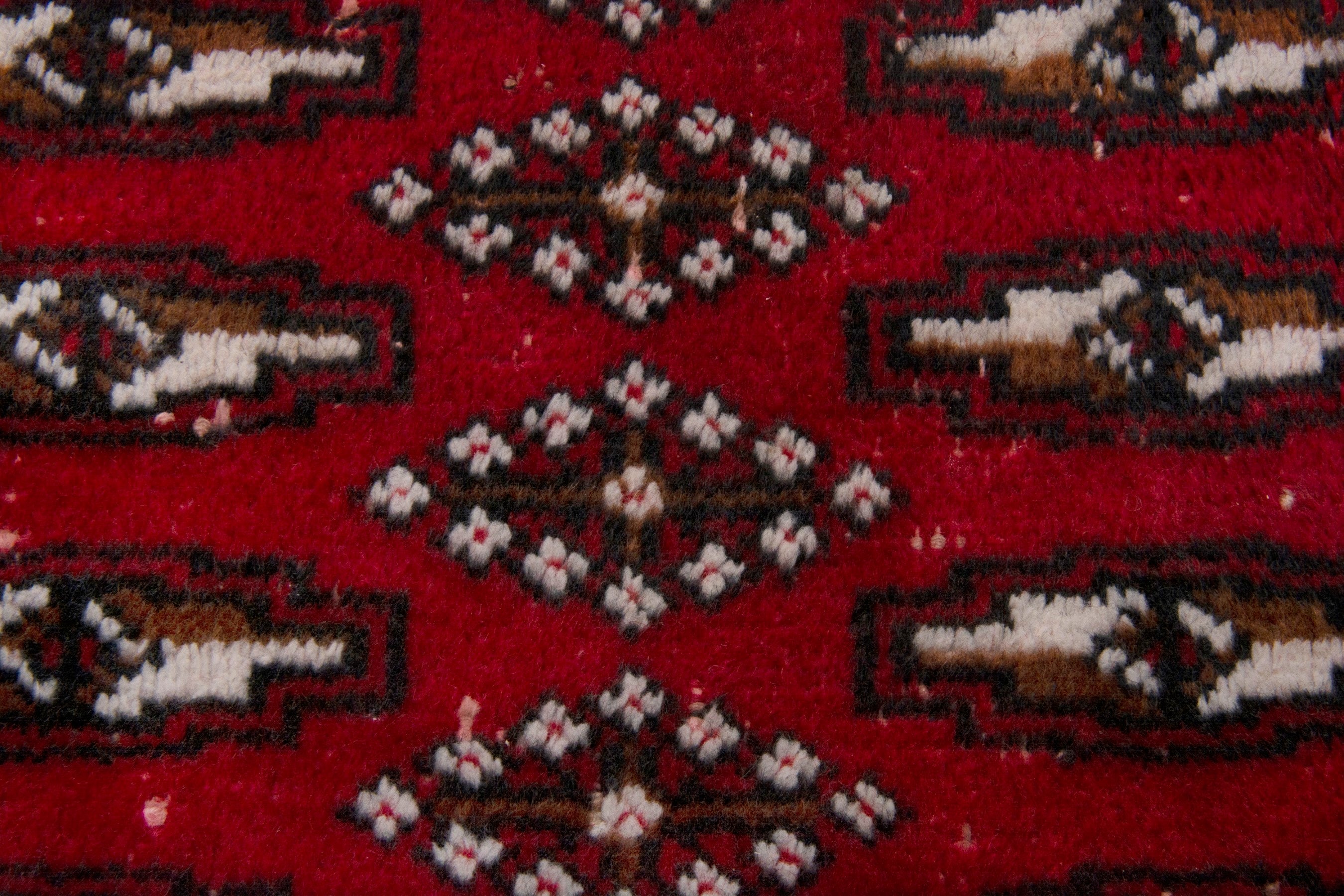 Persian Torkaman accent rug in burgundy and deep red, view 6 of 7