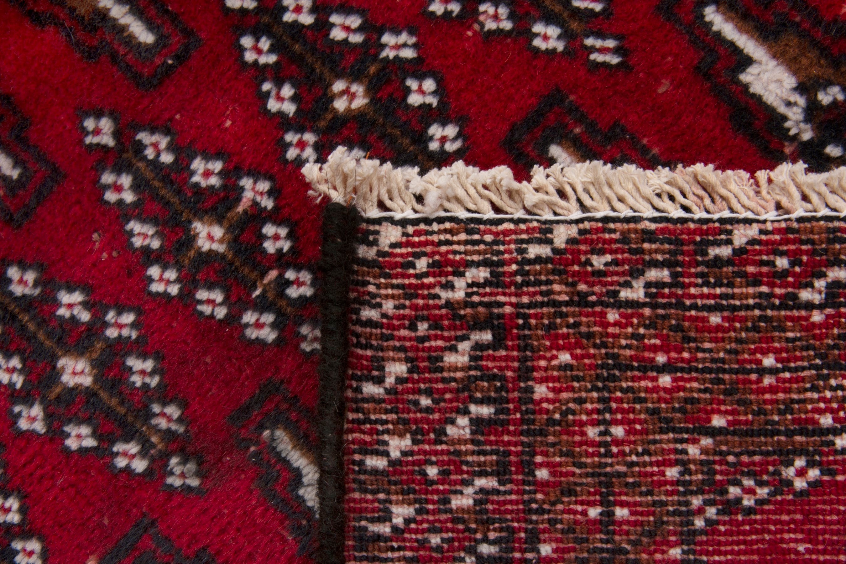 Persian Torkaman accent rug in burgundy and deep red, view 7 of 7