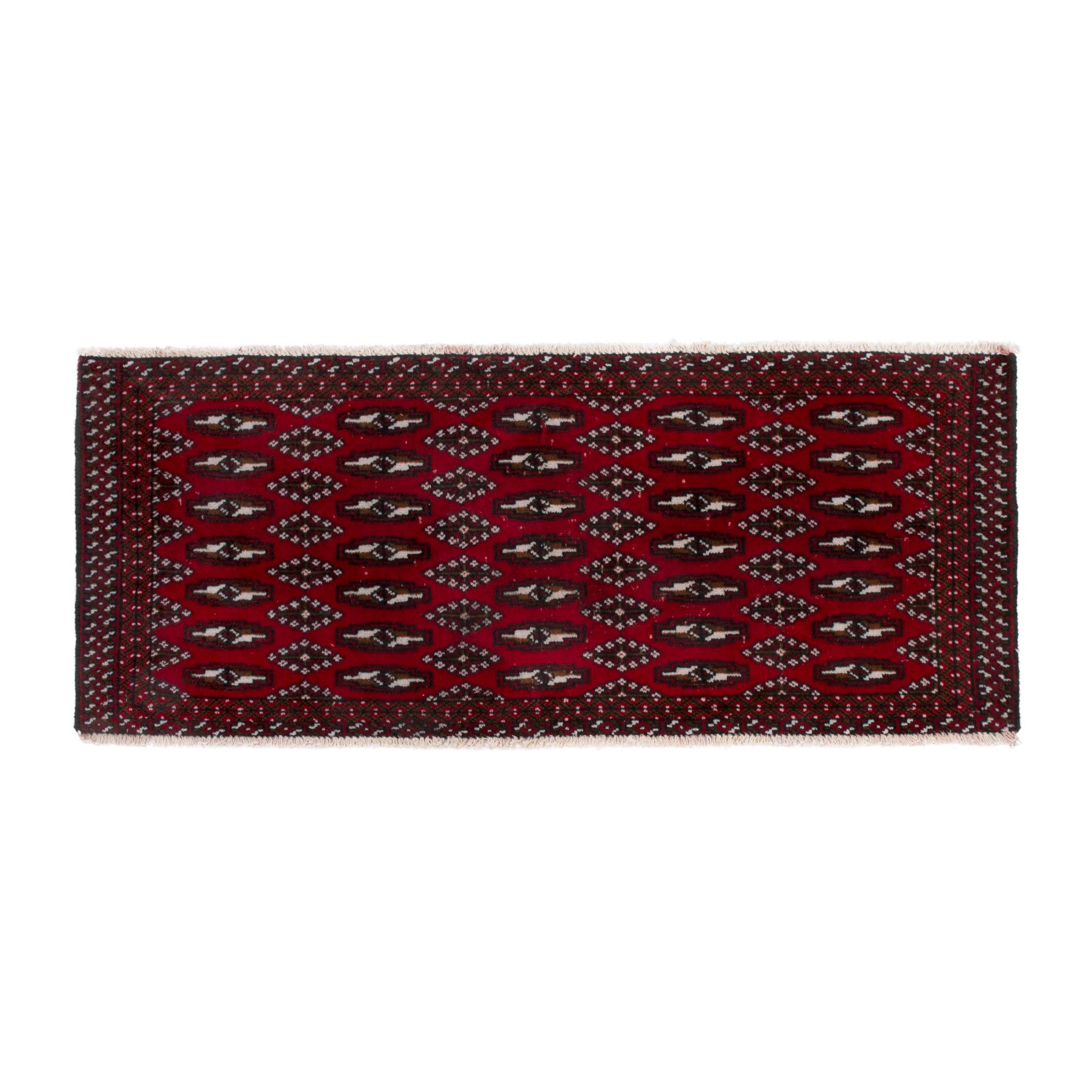Persian Torkaman accent rug in burgundy and deep red, 3'11" x 1'9"