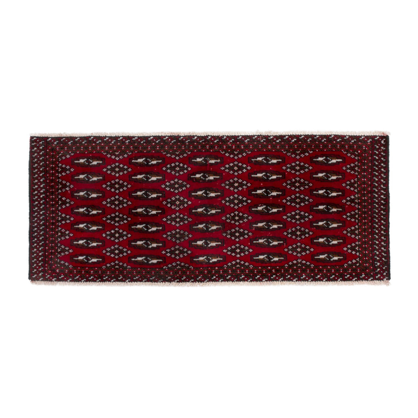 Persian Torkaman runner rug in burgundy and deep red, 3'11" x 1'9"