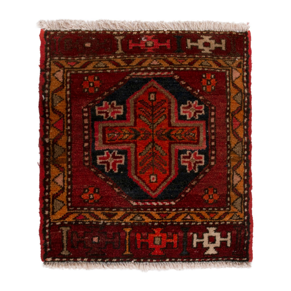 Persian Azerbaijan accent rug in deep red and burgundy, 1'8" x 1'9"