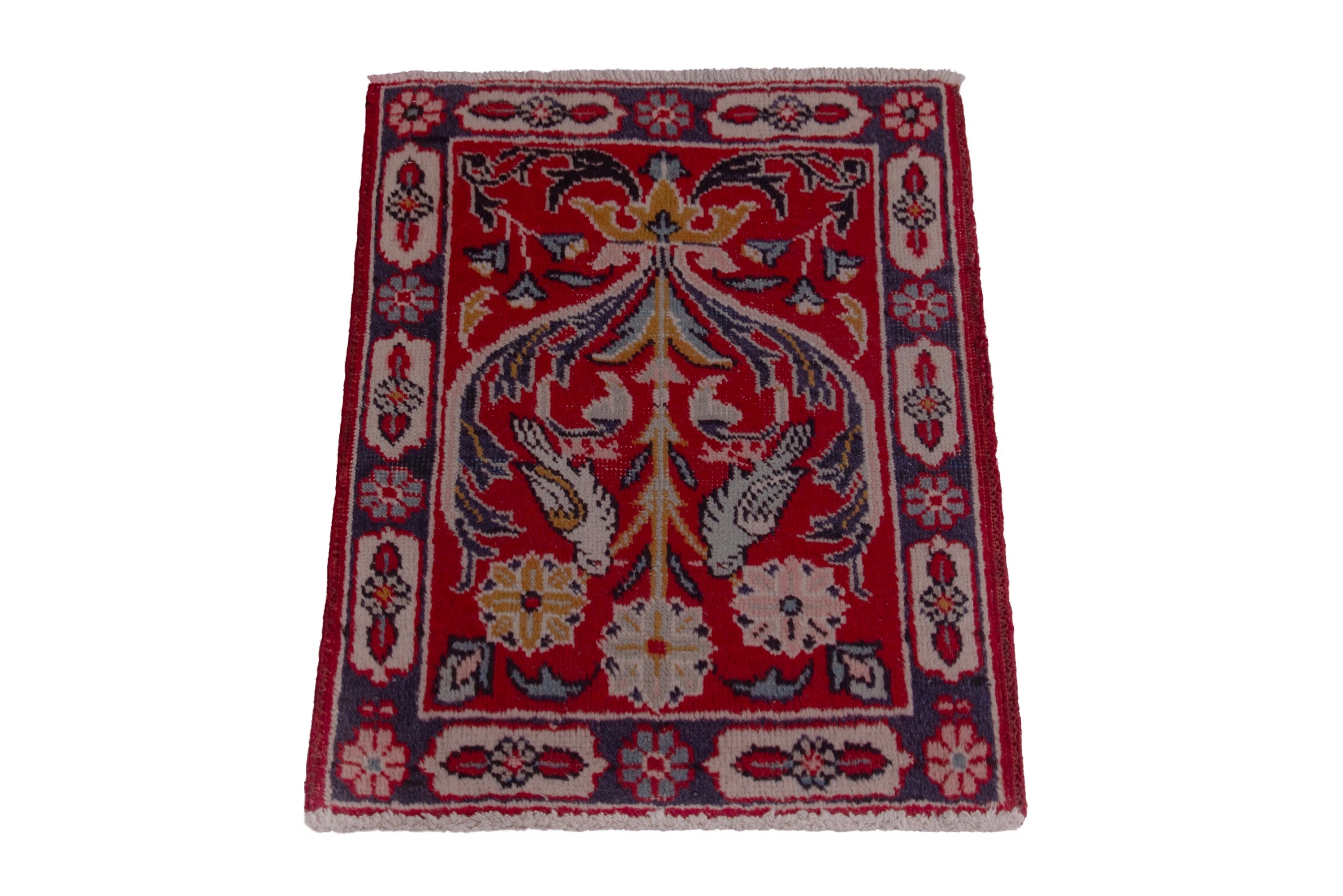 Persian Tabriz accent rug in deep red and burgundy, view 2 of 7