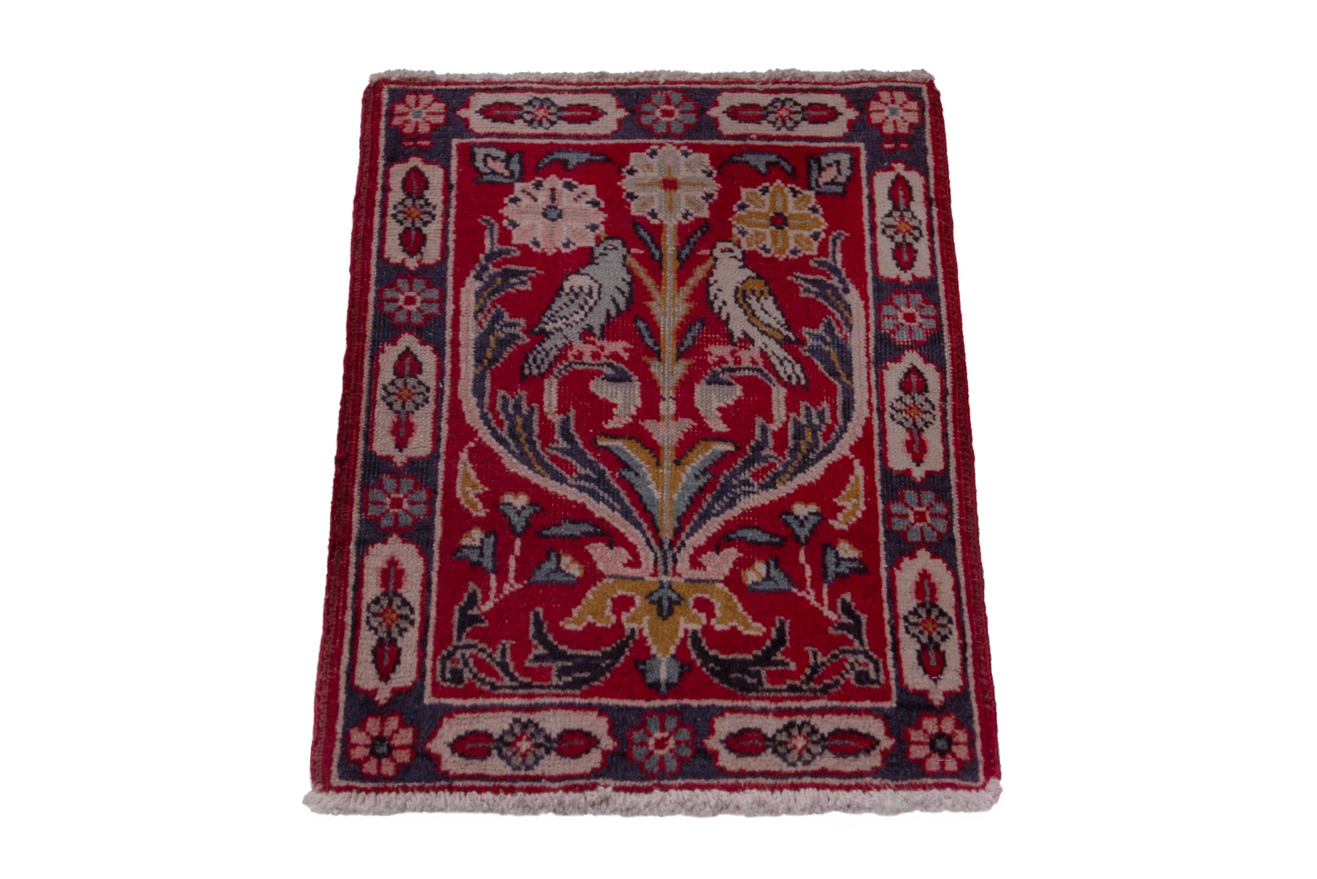 Persian Tabriz accent rug in deep red and burgundy, view 3 of 7