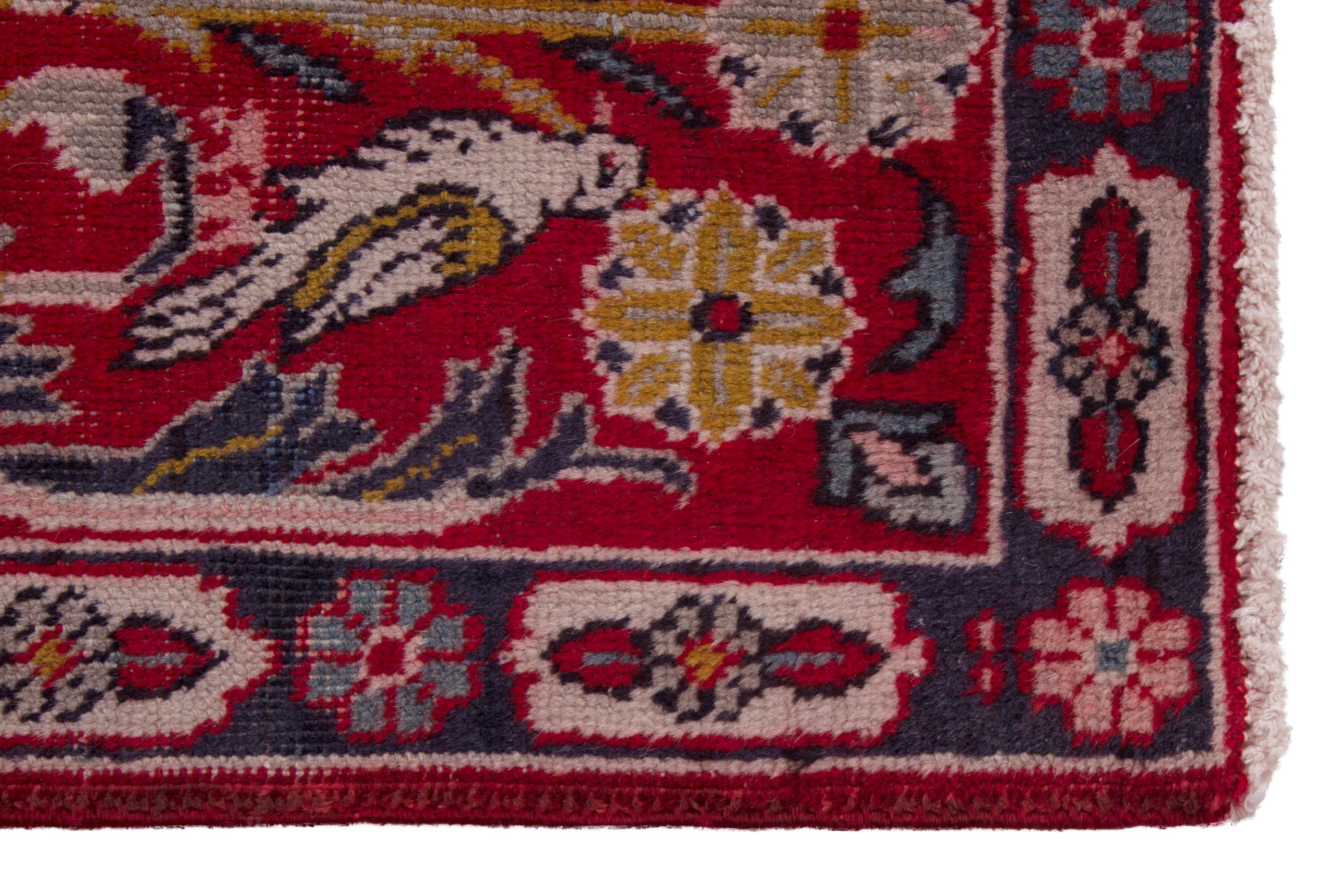 Persian Tabriz accent rug in deep red and burgundy, view 4 of 7