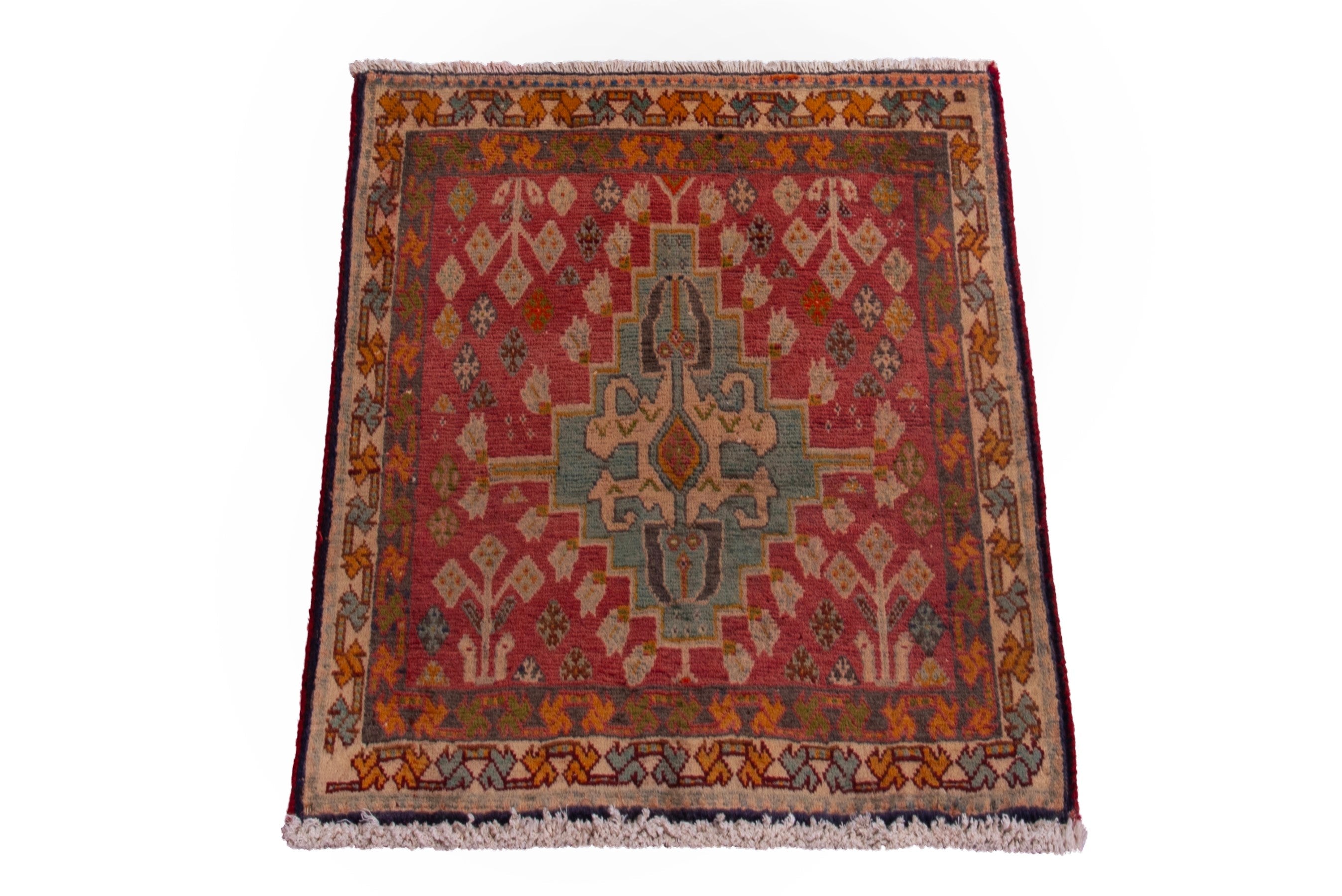 Persian Shiraz accent rug in deep red and burnt orange, view 2 of 6