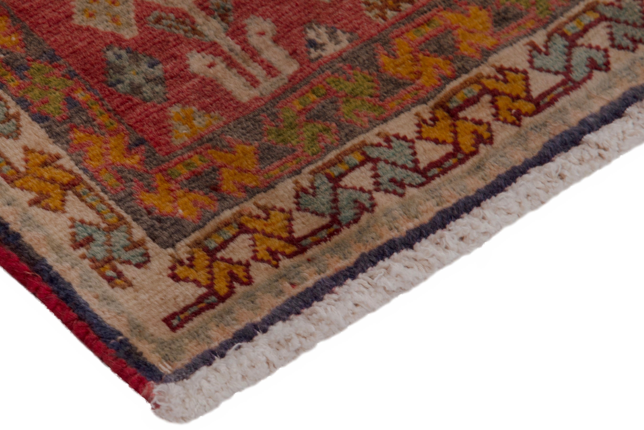 Persian Shiraz accent rug in deep red and burnt orange, view 4 of 6