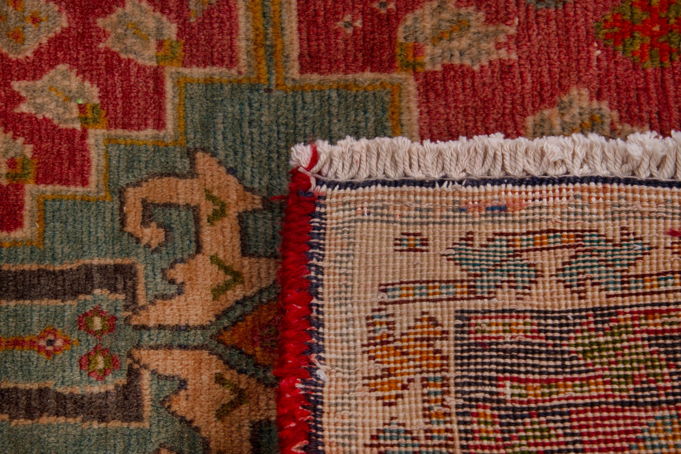 Persian Shiraz accent rug in deep red and burnt orange, view 6 of 6