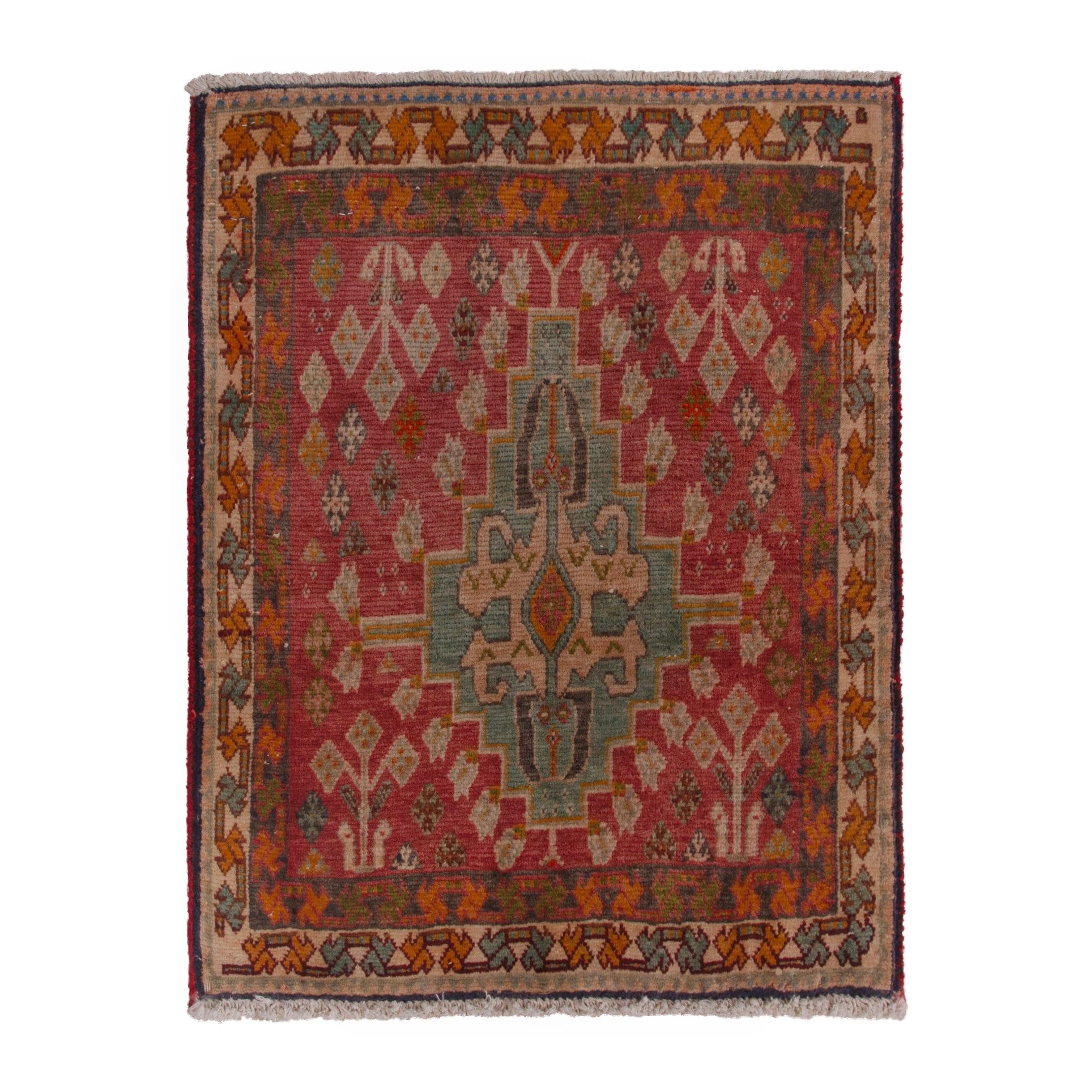 Persian Shiraz accent rug in deep red and burnt orange, 2' x 2'