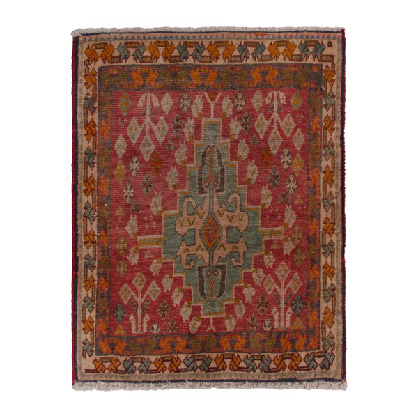 Persian Shiraz accent rug in deep red and burnt orange, 2' x 2'