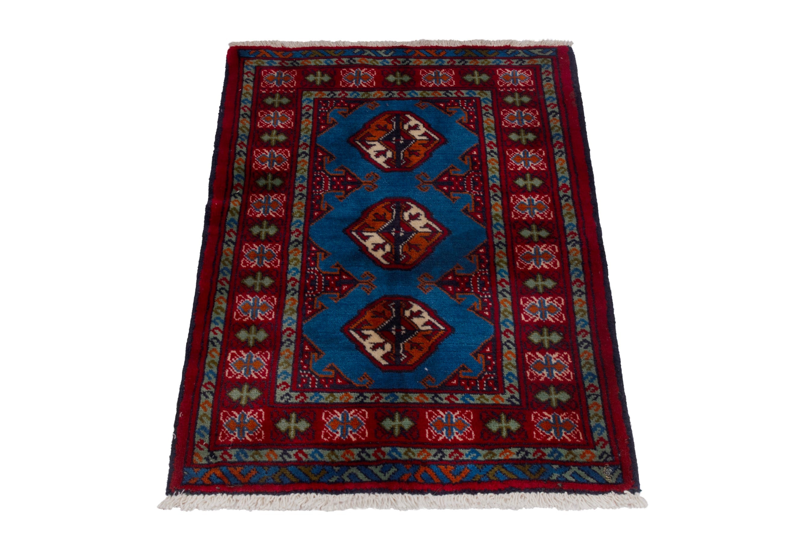 Persian Torkaman accent rug in burgundy and deep red, view 2 of 7