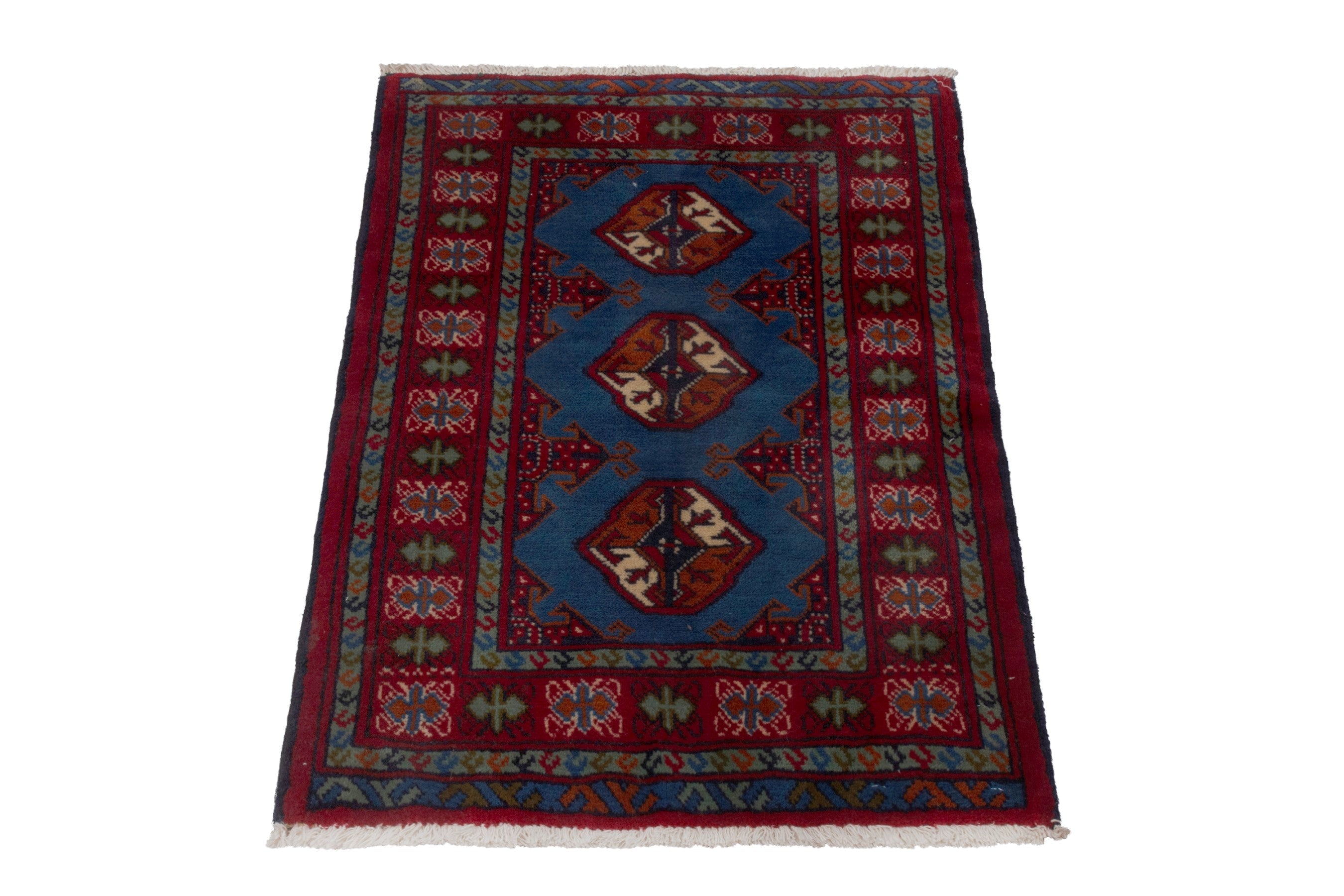 Persian Torkaman accent rug in burgundy and deep red, view 3 of 7