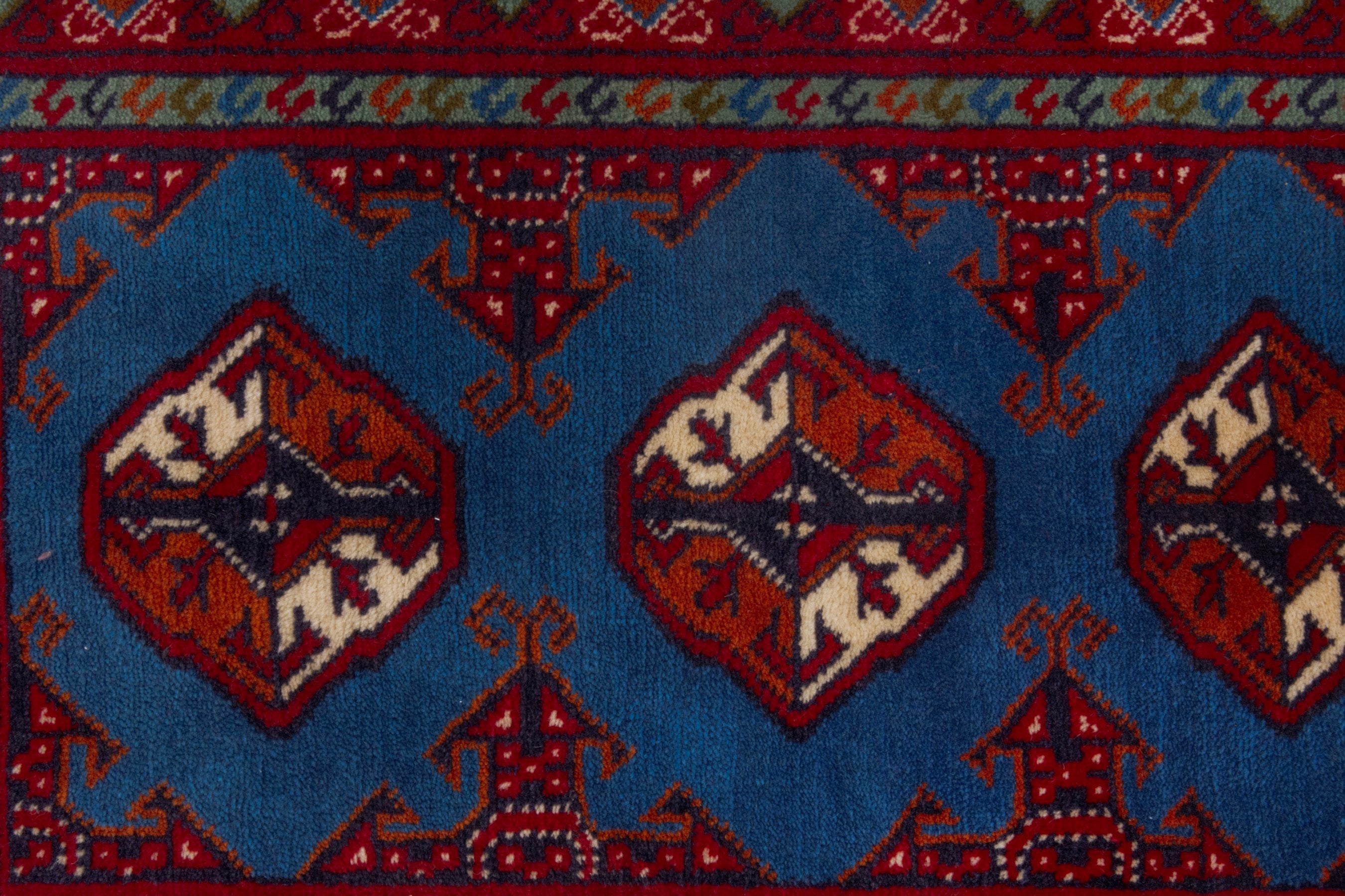 Persian Torkaman accent rug in burgundy and deep red, view 6 of 7