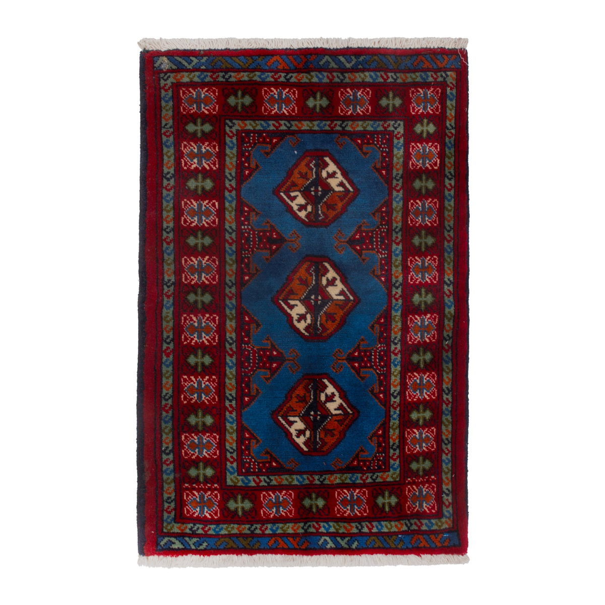 Persian Torkaman accent rug in burgundy and deep red, 2'2" x 2'11"