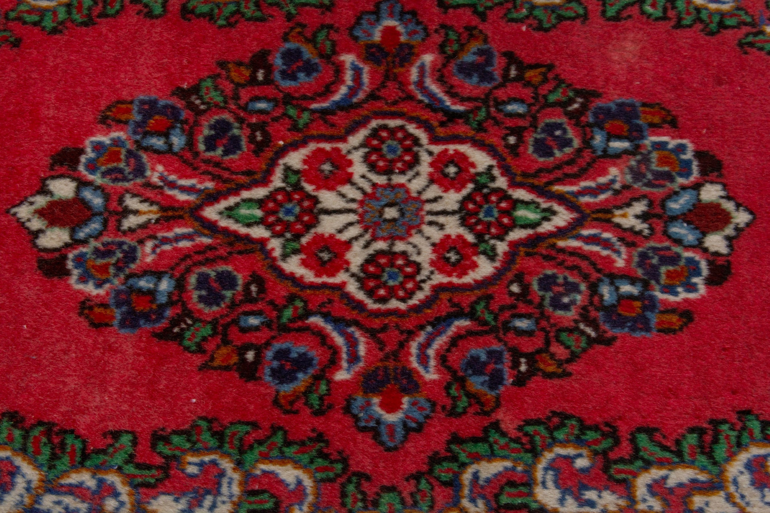 Persian Arak accent rug in deep red and burgundy, view 6 of 7