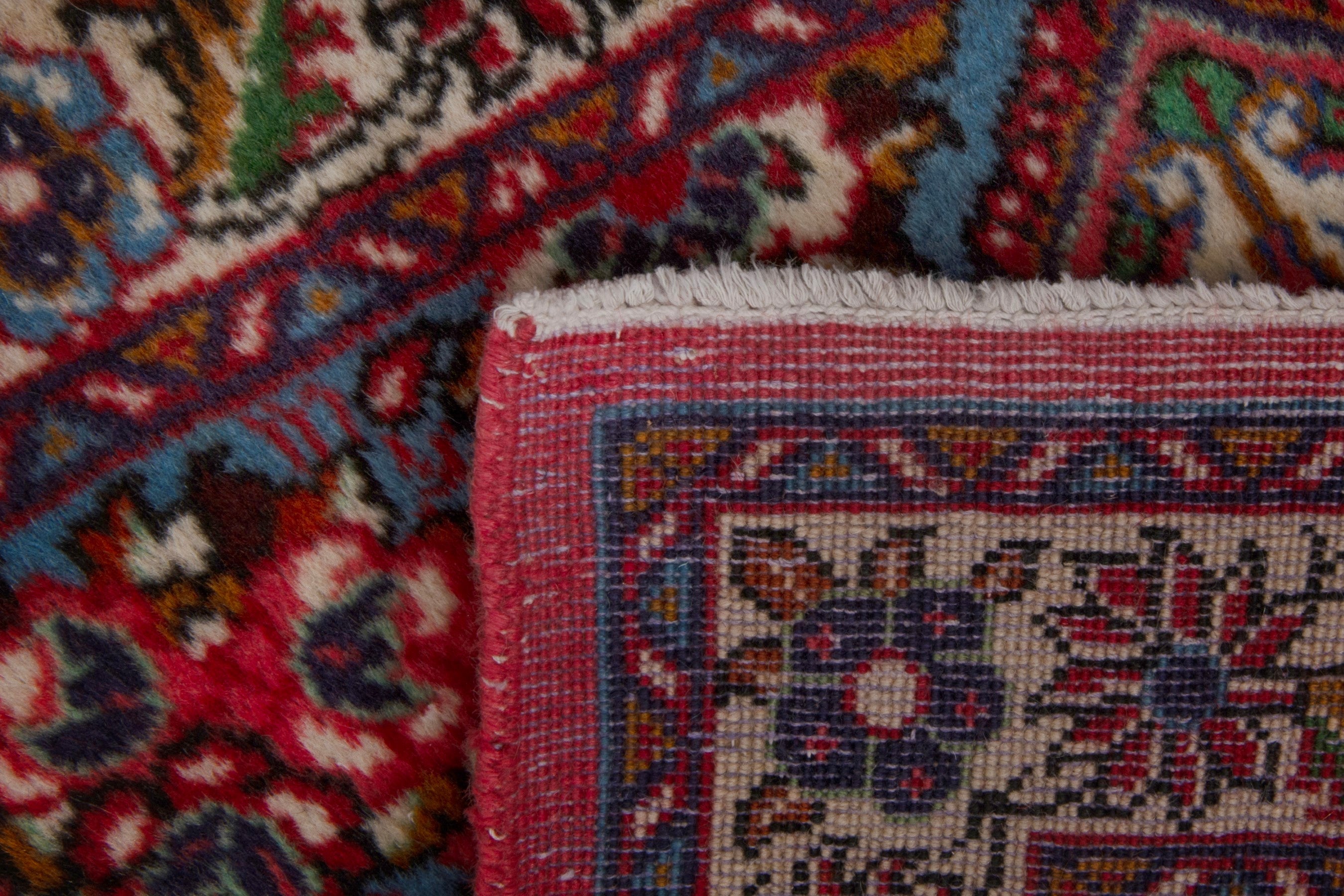 Persian Arak accent rug in deep red and burgundy, view 7 of 7