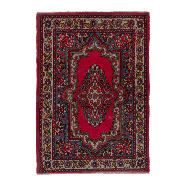 Persian Arak accent rug in deep red and burgundy, 2'4" x 2'11"