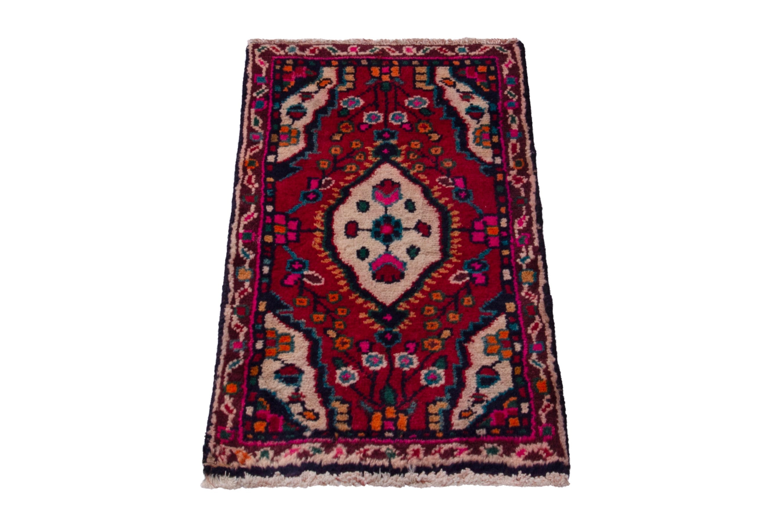 Persian Hamedan accent rug in burgundy and deep red, view 3 of 7